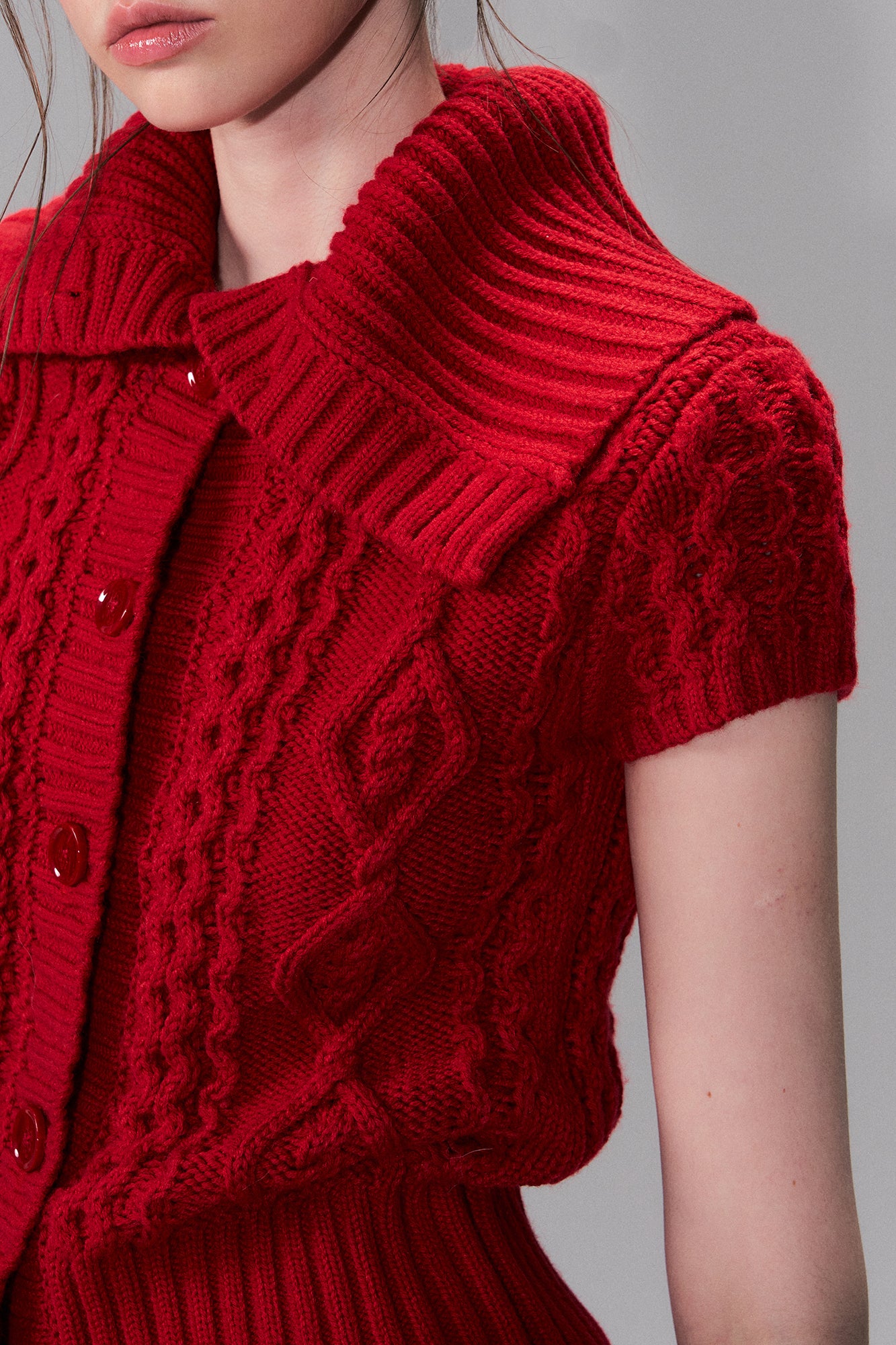 THE NEVERMORE Fold Collar Cable Knit Cardigan