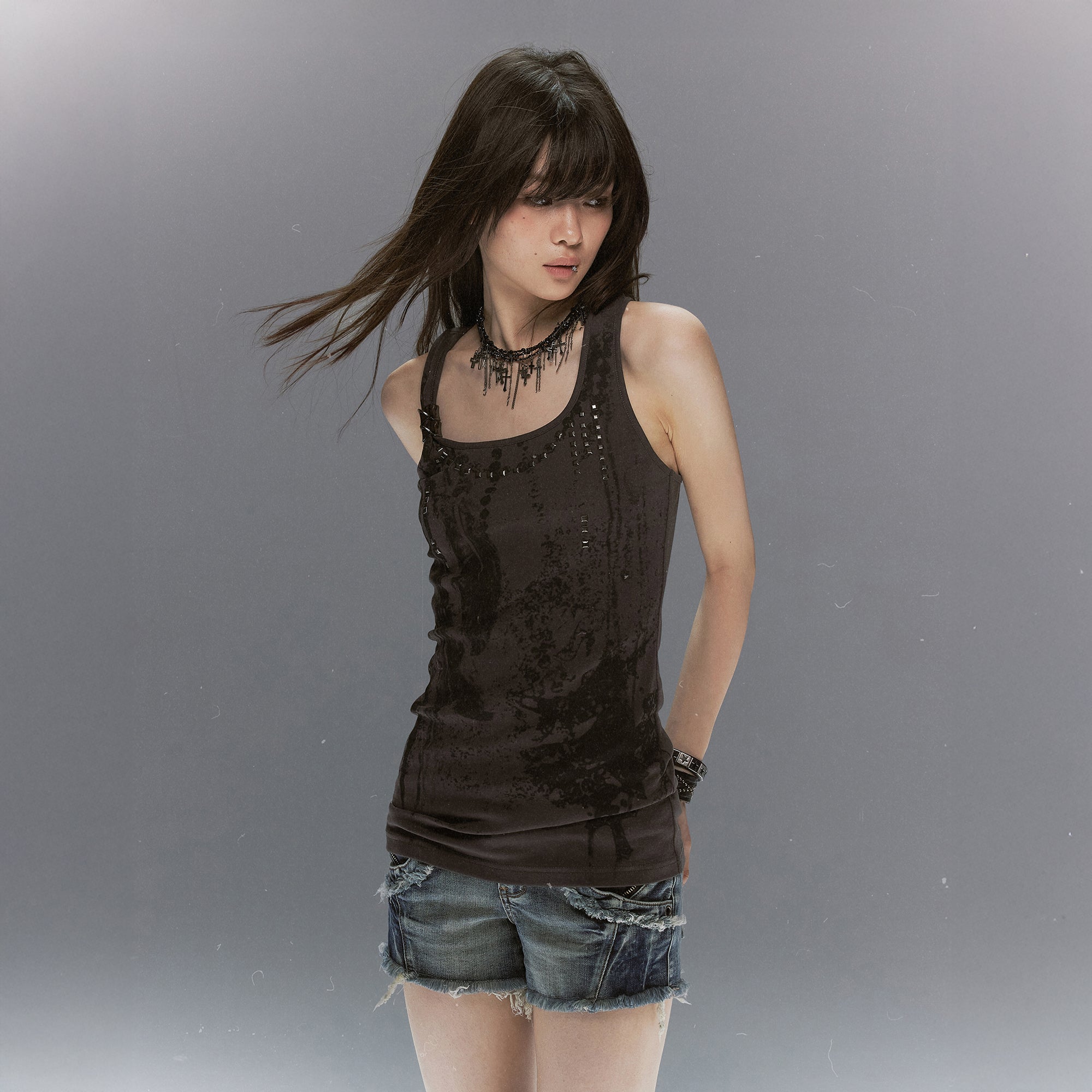 CESTNOUS Punk Studded Slim Tank Top
