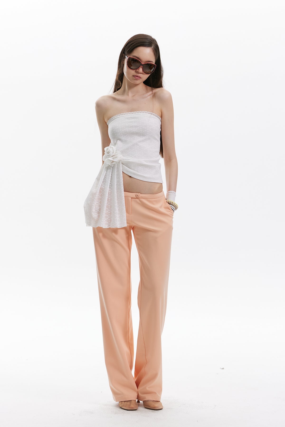 9266 STUDIO Rosette Draped Tube Top