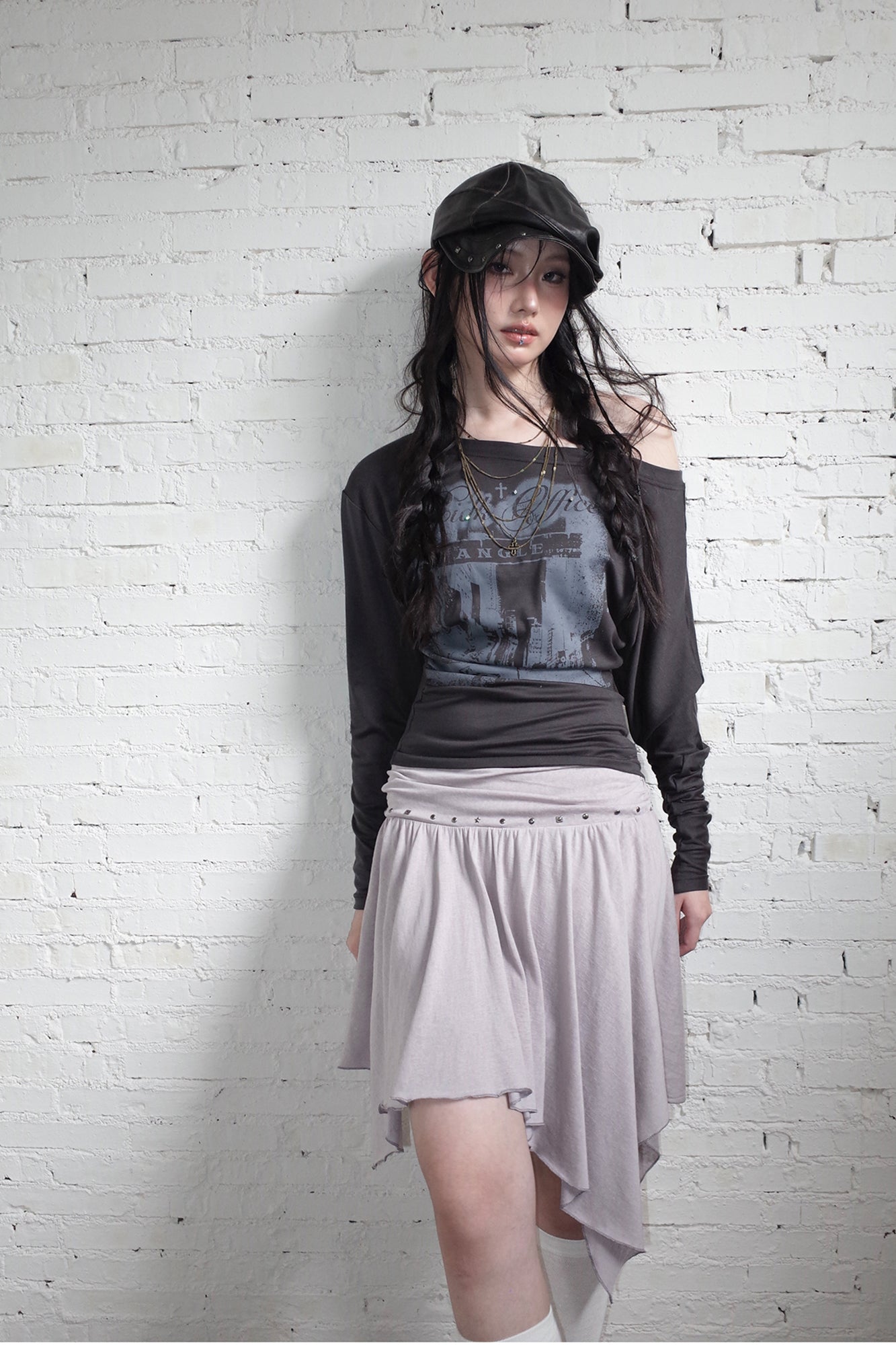 RIDK Faux Leather Studded Newsboy Cap