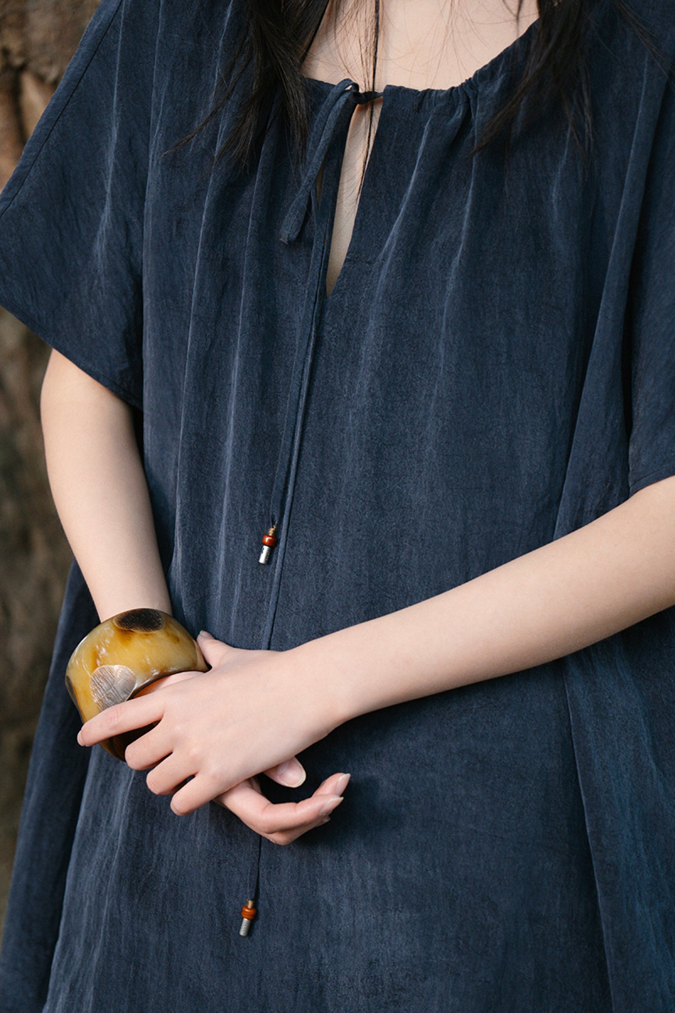 CAIRA Washed Drawstring Neck T-Shirt
