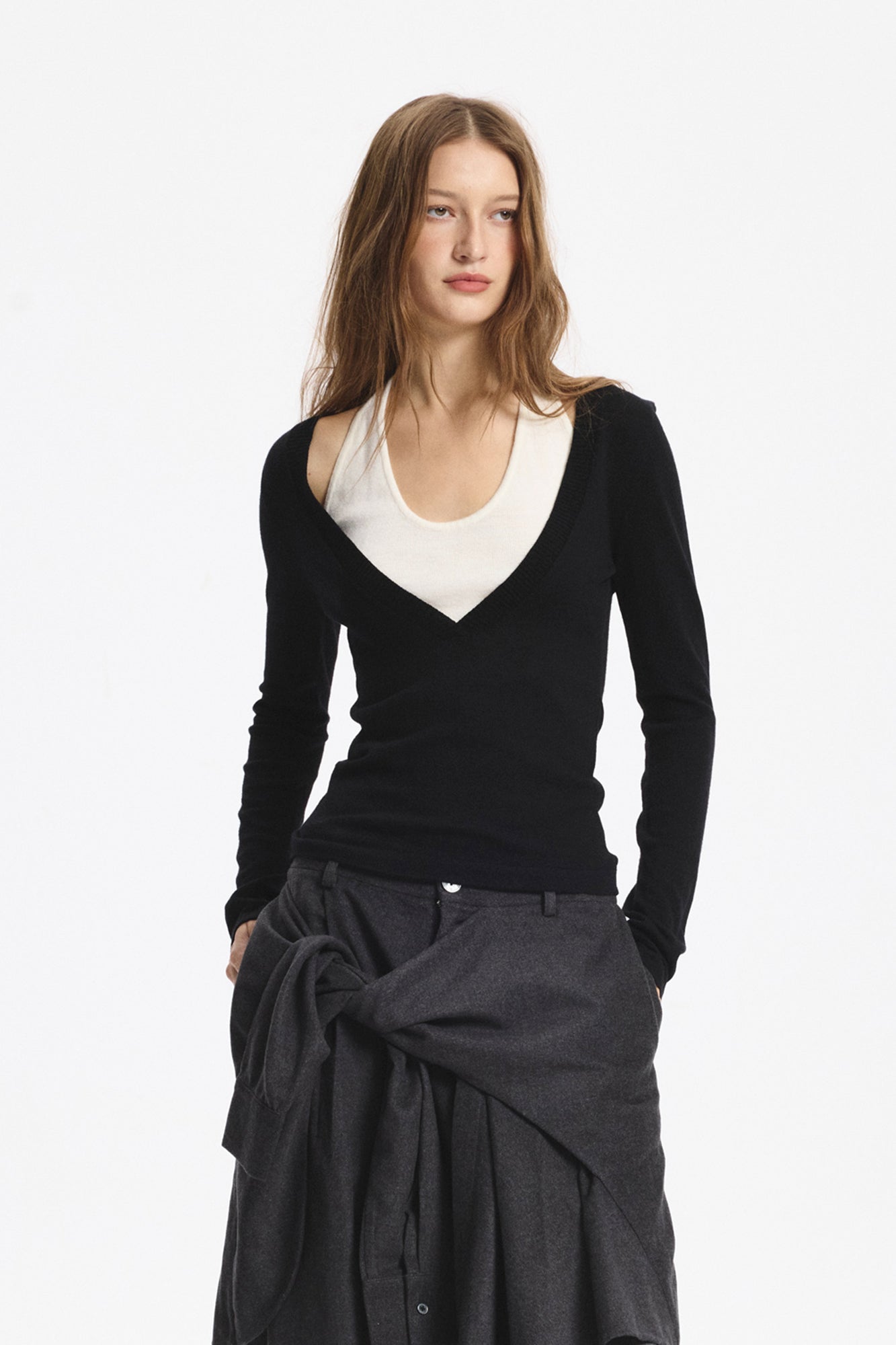 LEONSENSE Layered Cut-Out Tie-Back Top