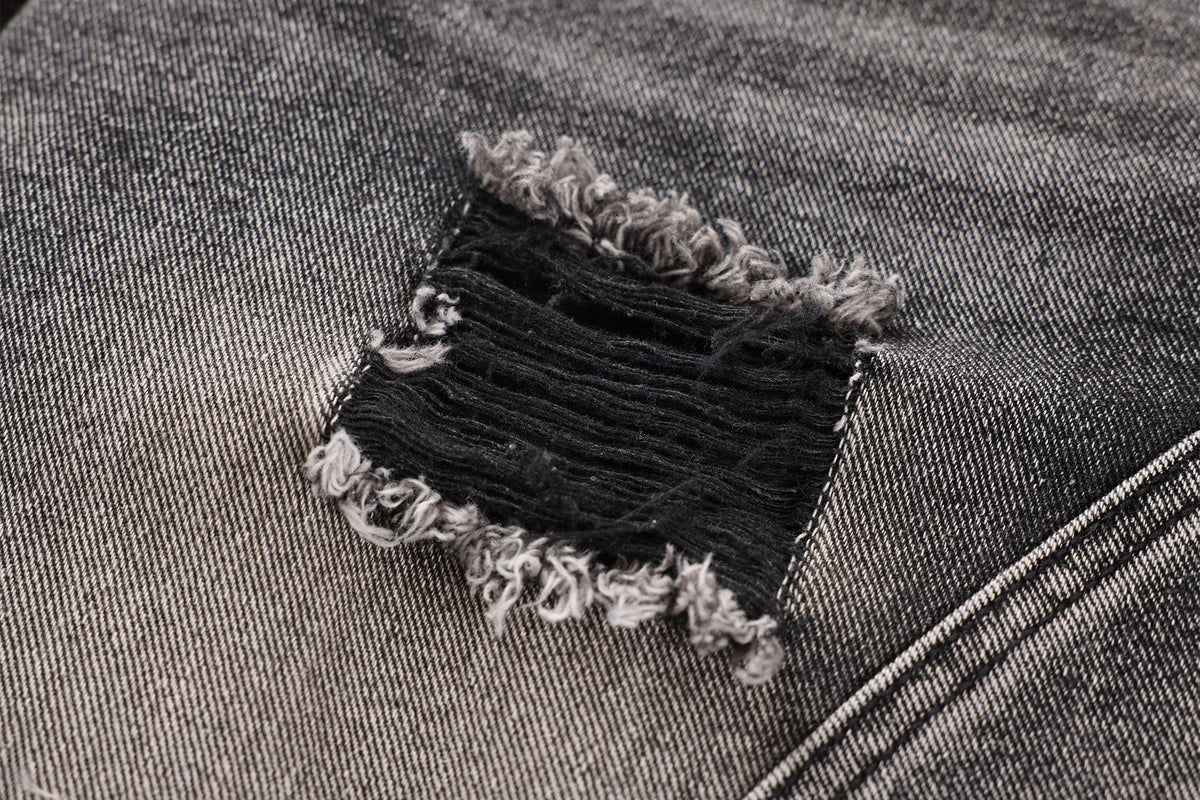 FREE CENTER Distressed Washed Curve Wide-Leg Jeans