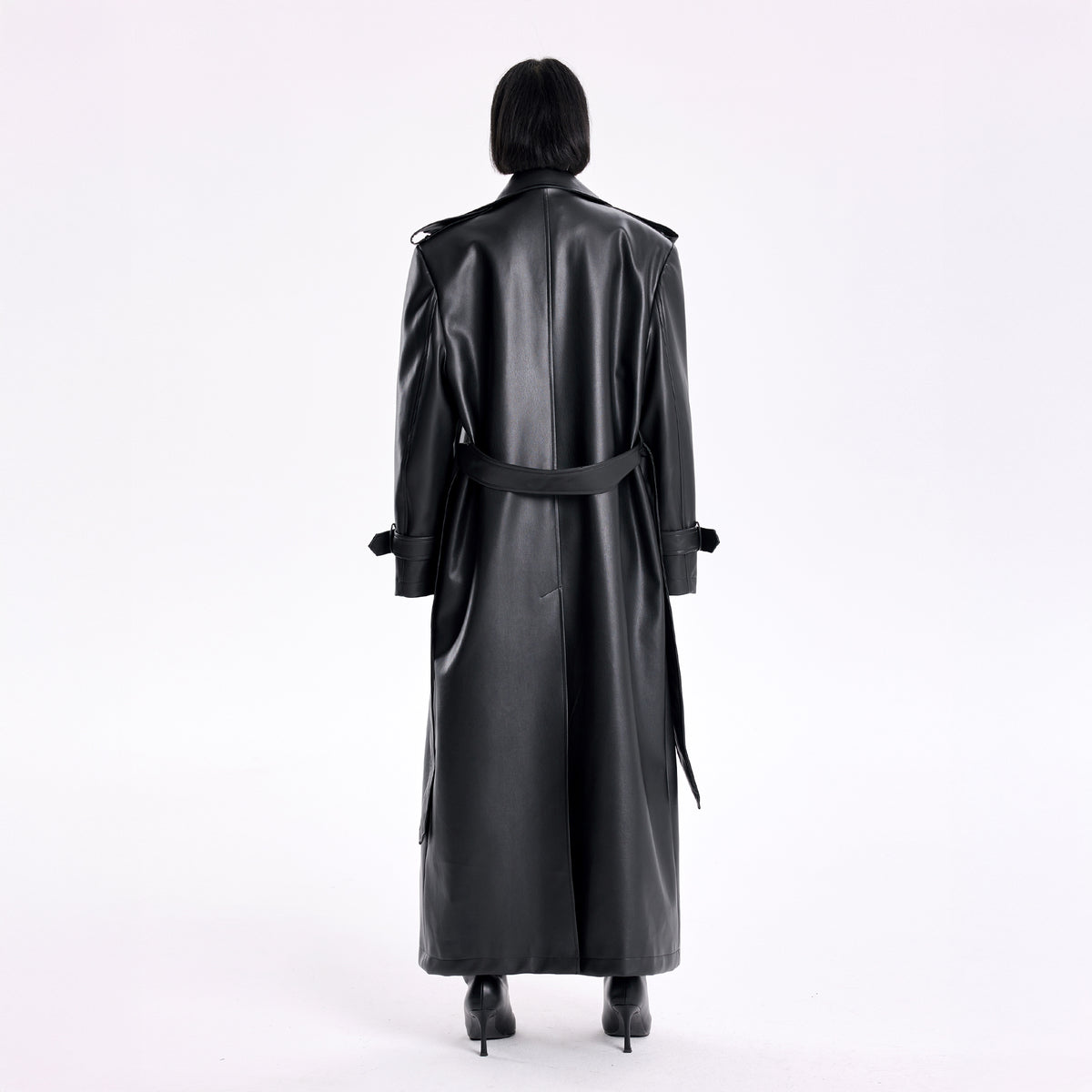 TINY IN STUDIO Faux Leather Longline Windbreaker Coat