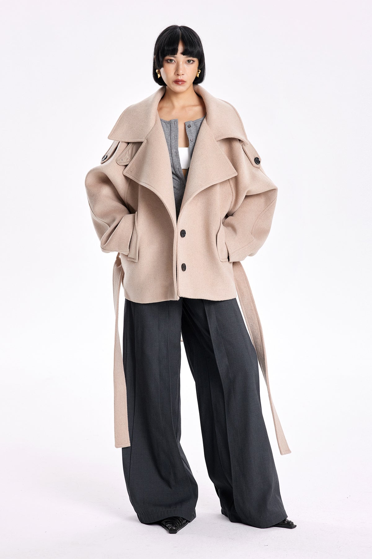 TINY IN STUDIO Oversized Drop-Shoulder Wool-Blend Coat