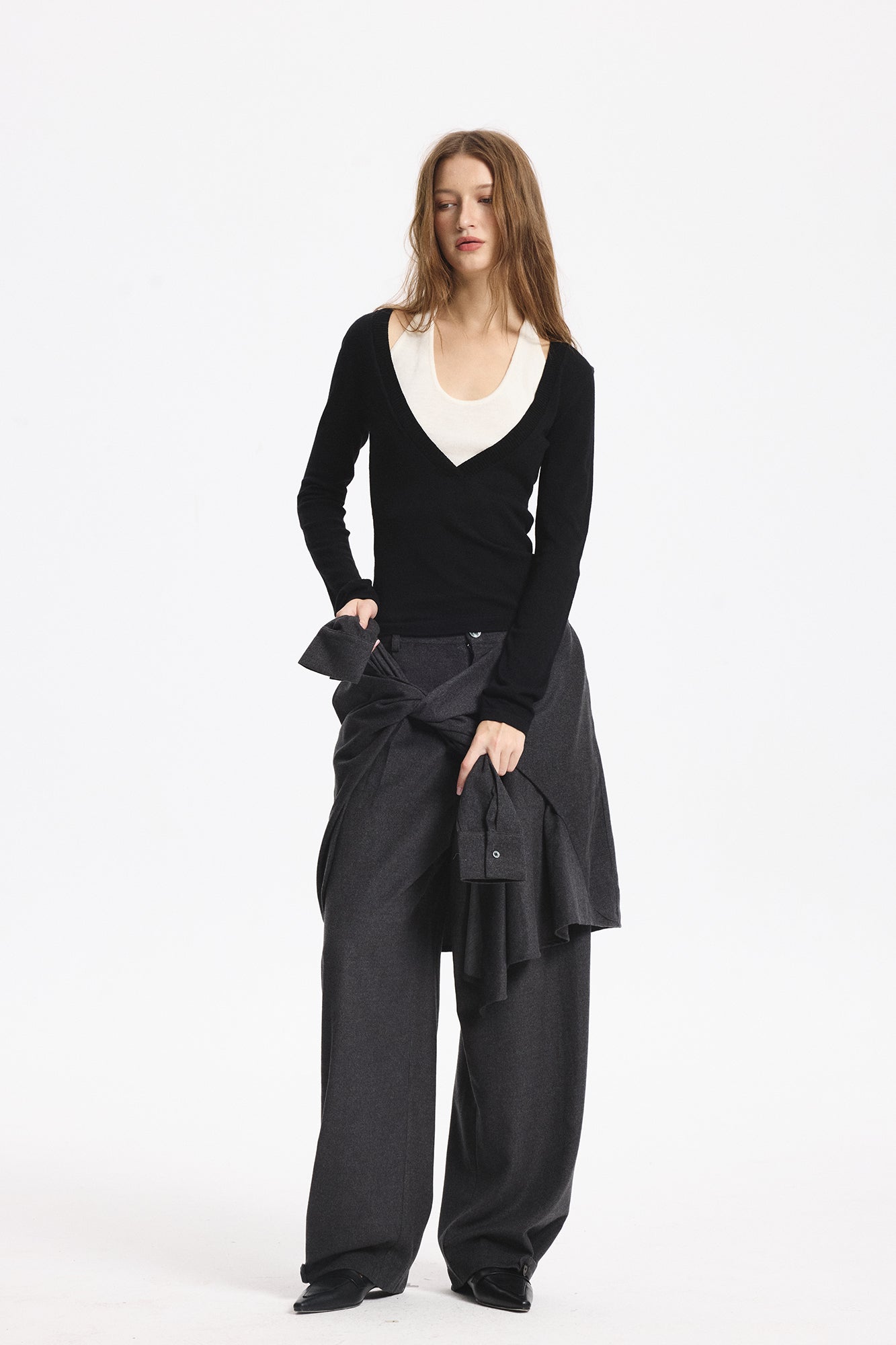 LEONSENSE Layered Cut-Out Tie-Back Top