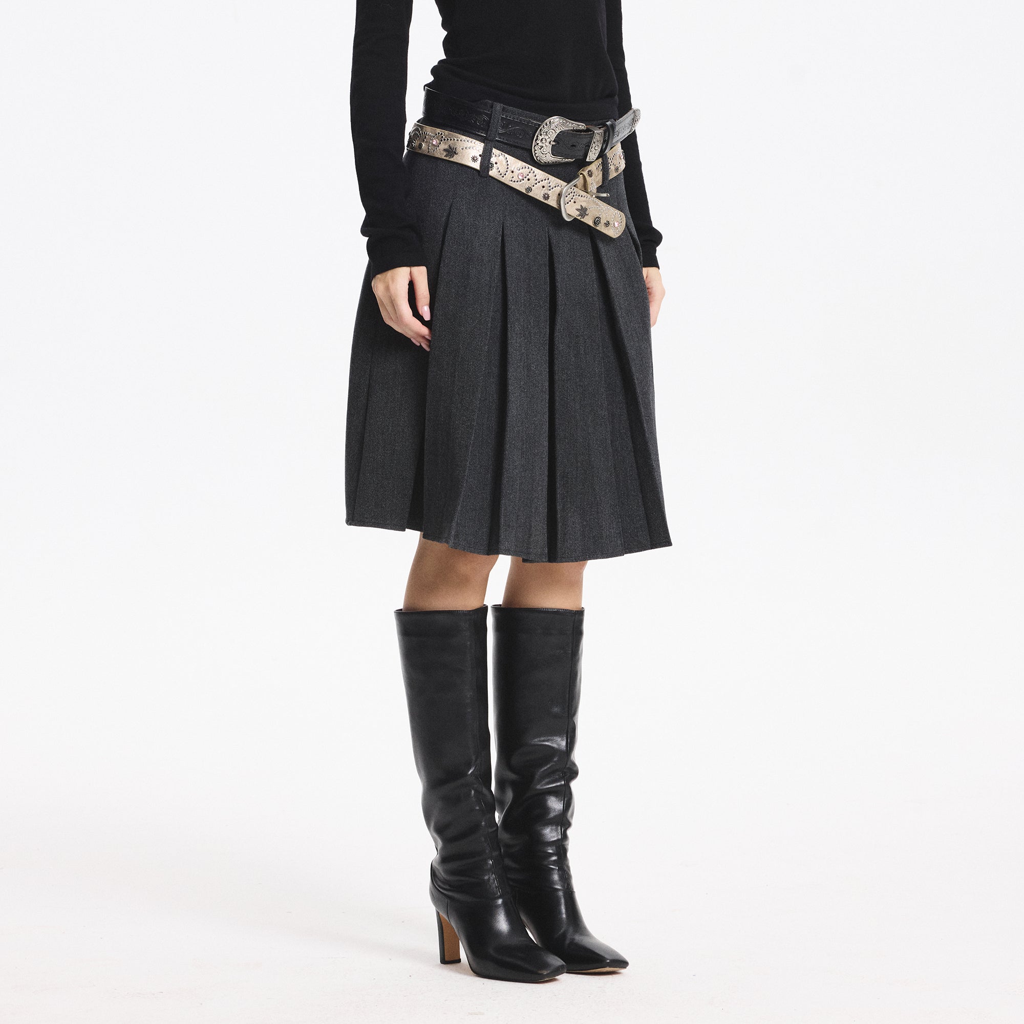 LEONSENSE Essential Pleated Wool-Blend Skirt