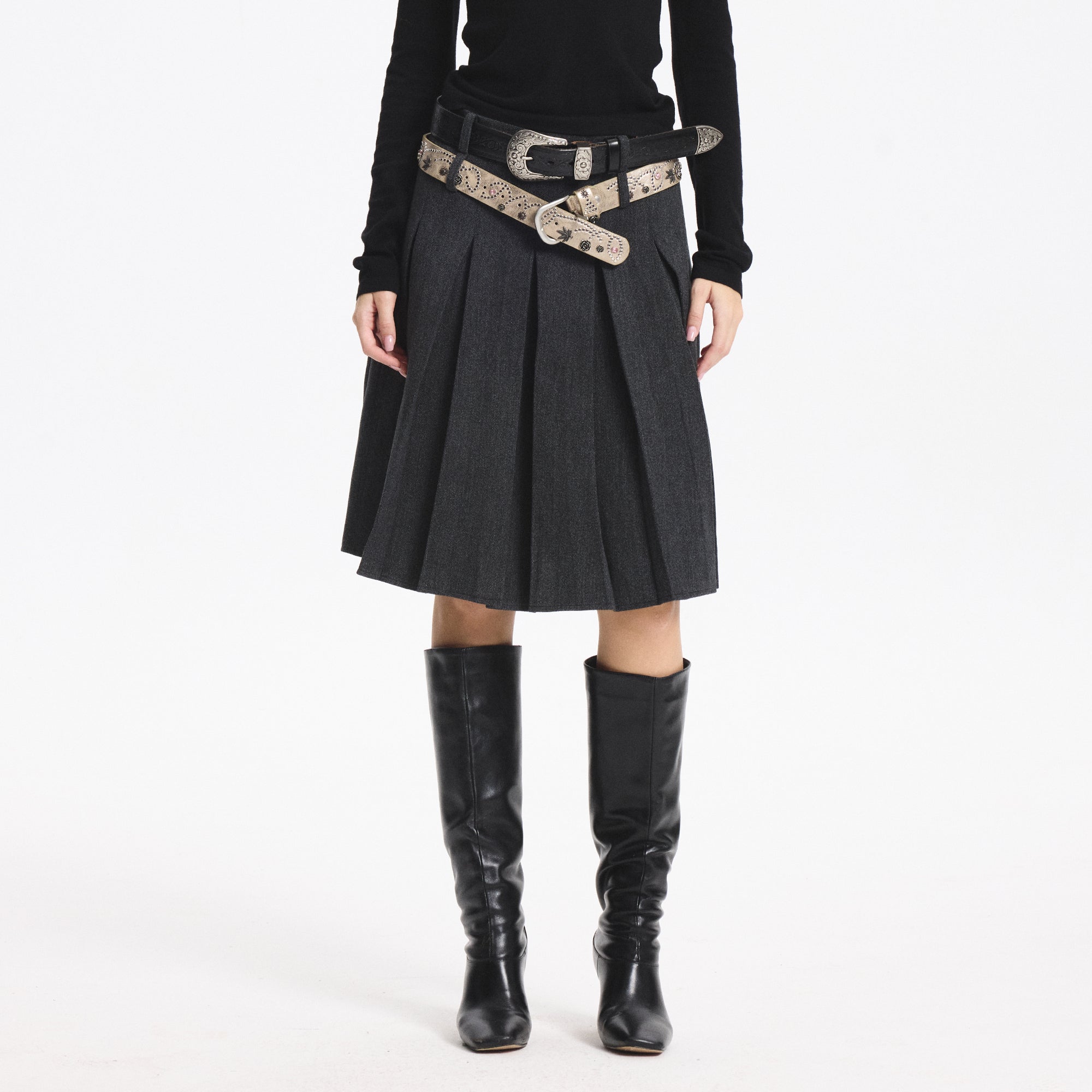 LEONSENSE Essential Pleated Wool-Blend Skirt