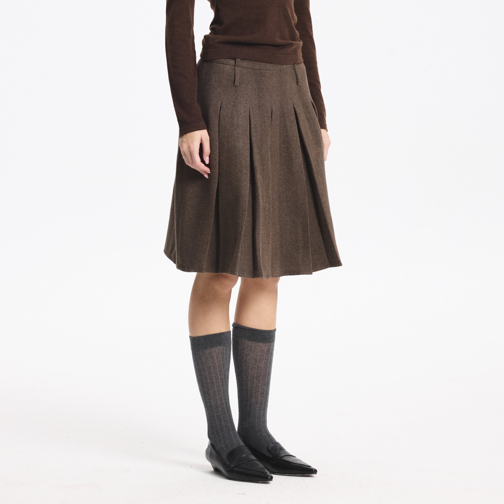 LEONSENSE Essential Pleated Wool-Blend Skirt