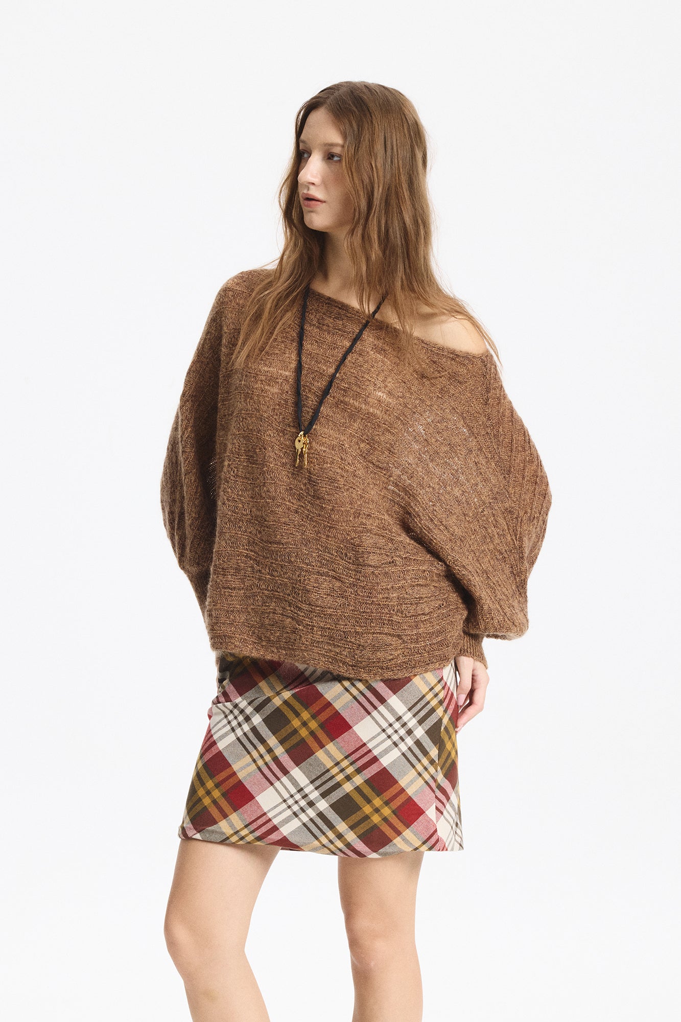 LEONSENSE Sheer One-Shoulder Slouchy Sweater