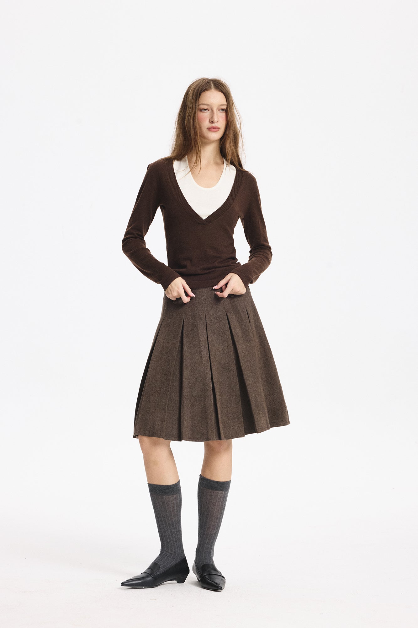 LEONSENSE Essential Pleated Wool-Blend Skirt