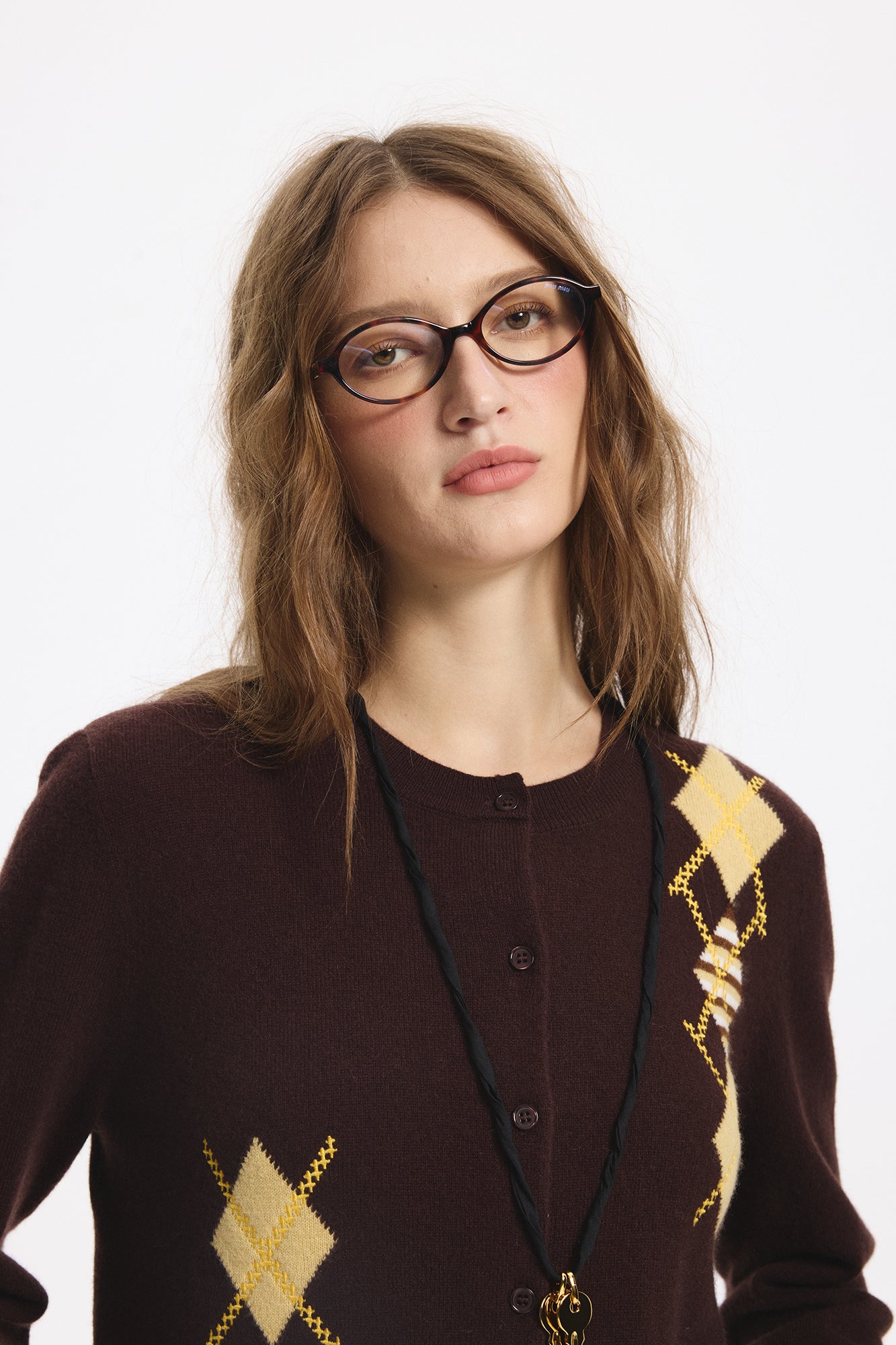 LEONSENSE Contrast Argyle Jacquard Wool Cardigan