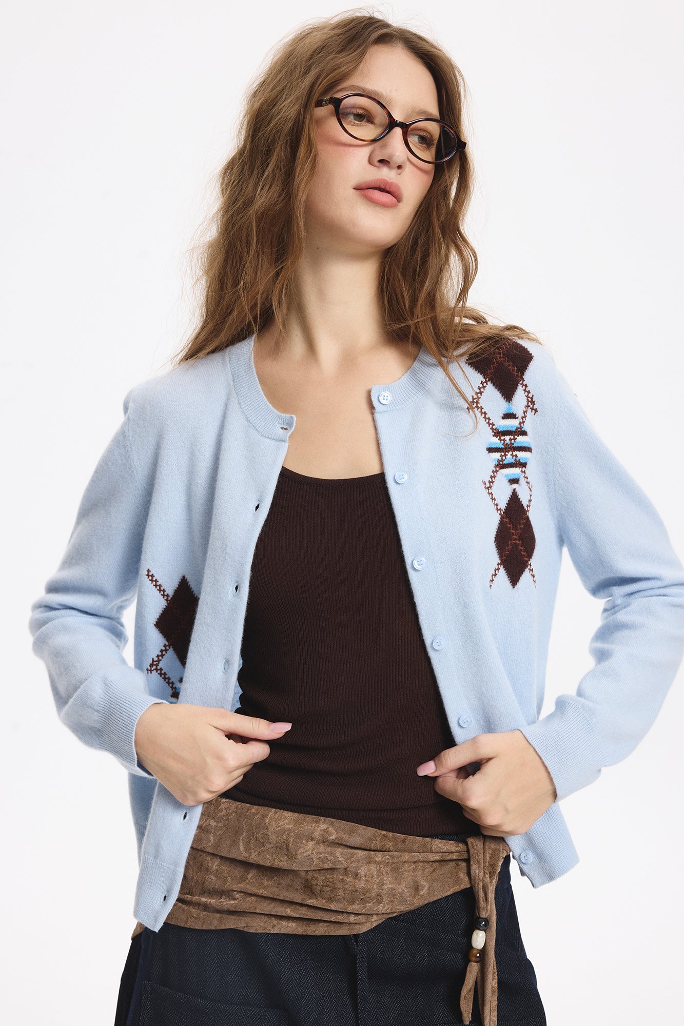 LEONSENSE Contrast Argyle Jacquard Wool Cardigan