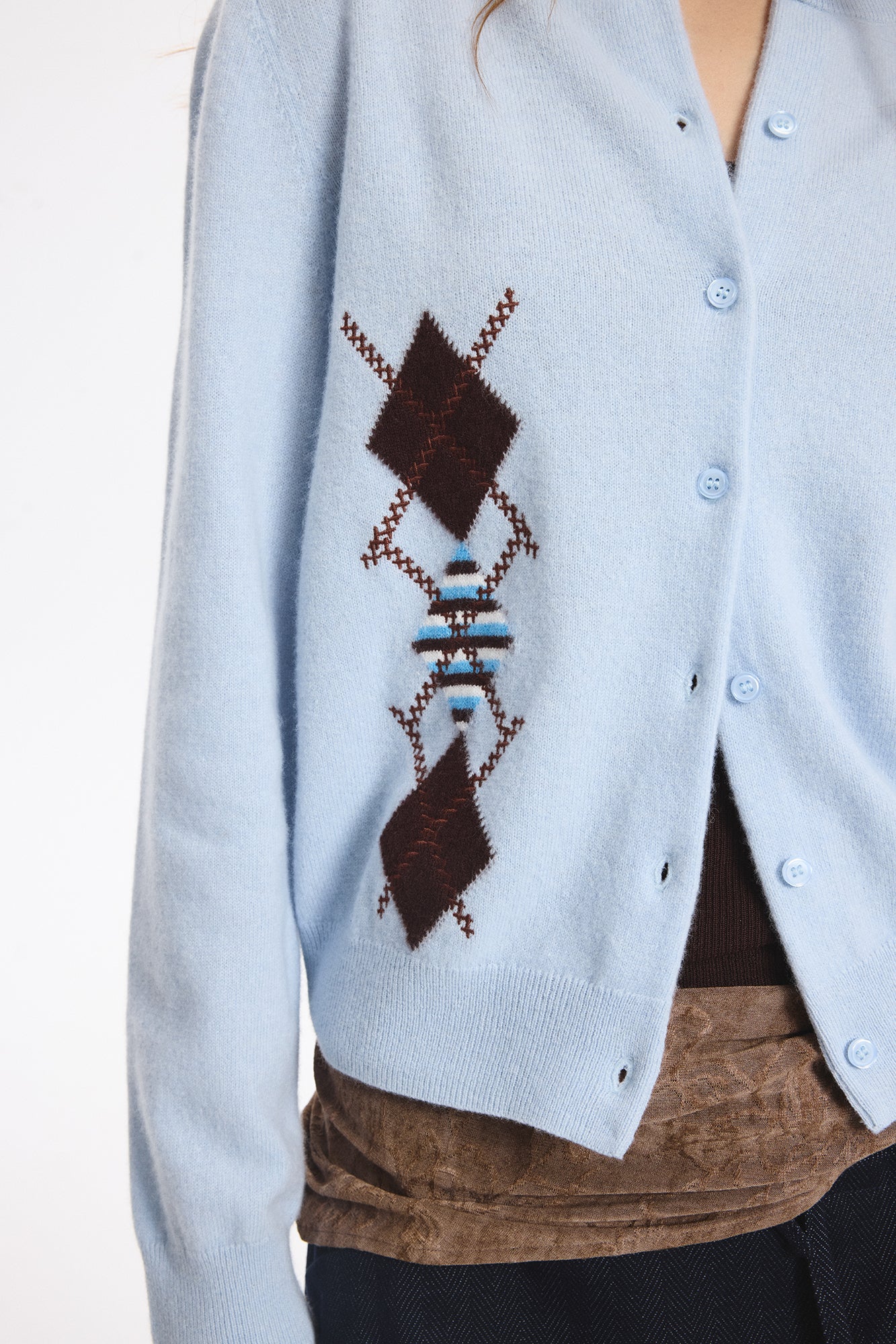 LEONSENSE Contrast Argyle Jacquard Wool Cardigan