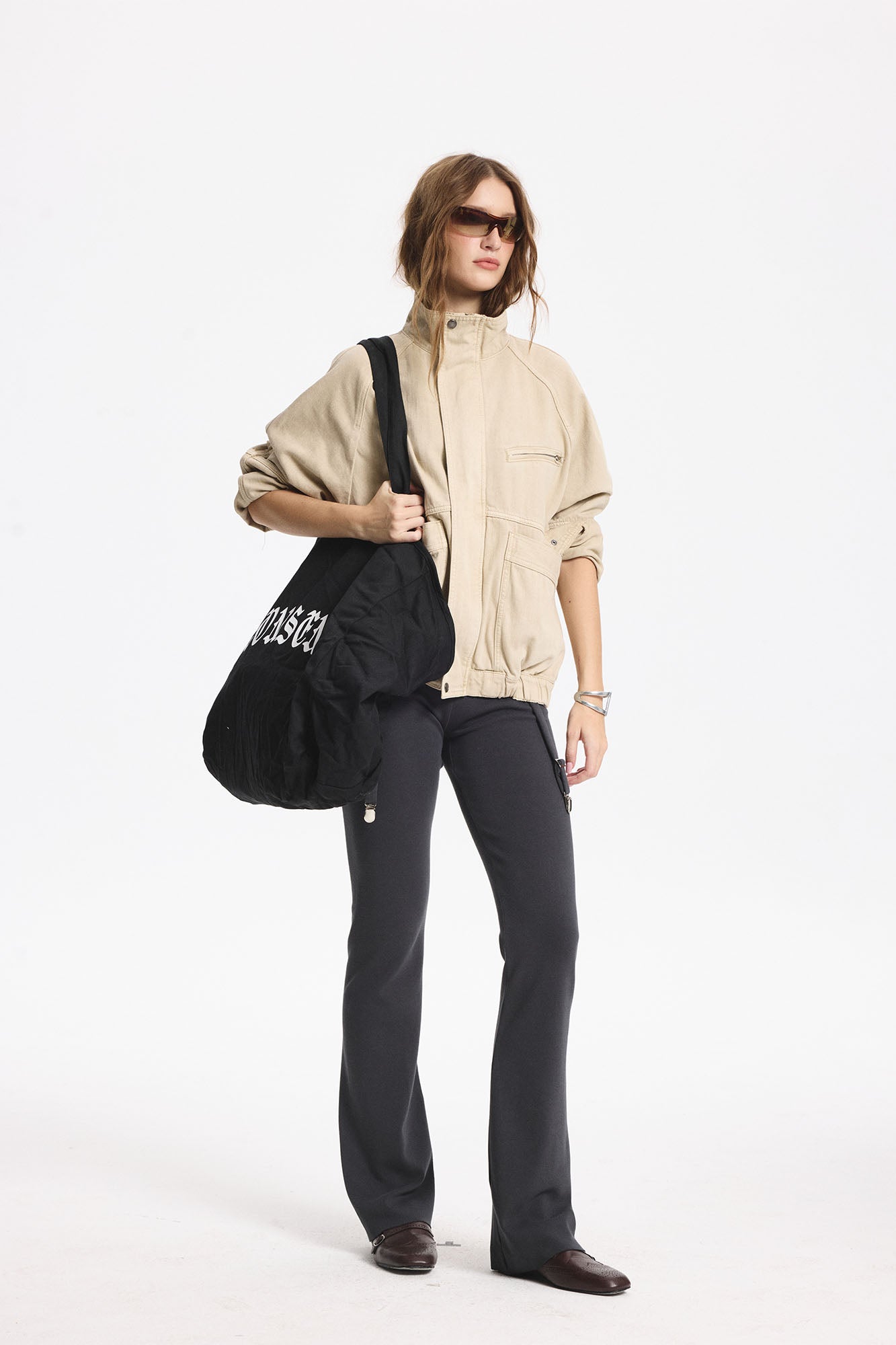 LEONSENSE Utility Raglan Stand-Collar Denim Jacket