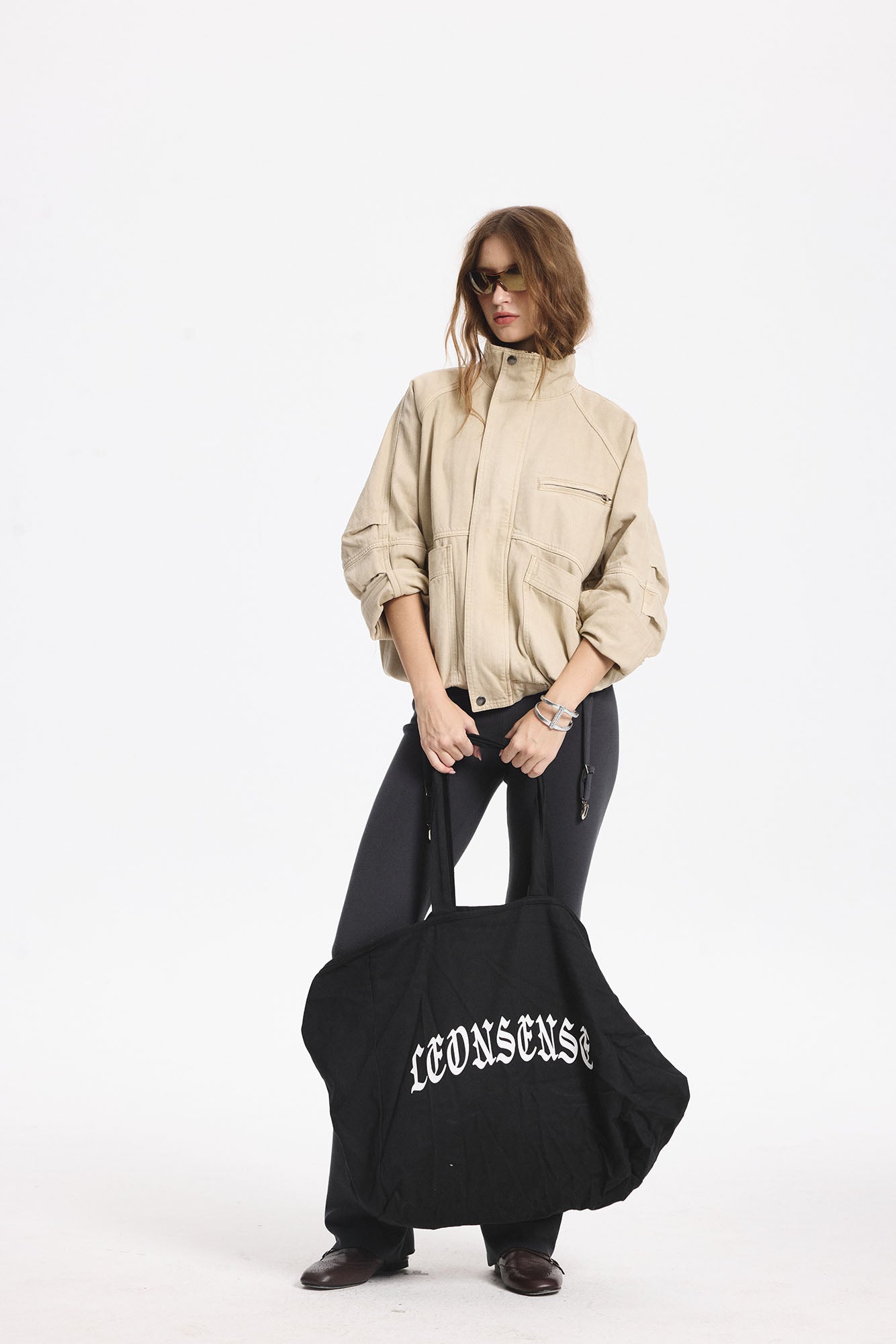 LEONSENSE Utility Raglan Stand-Collar Denim Jacket