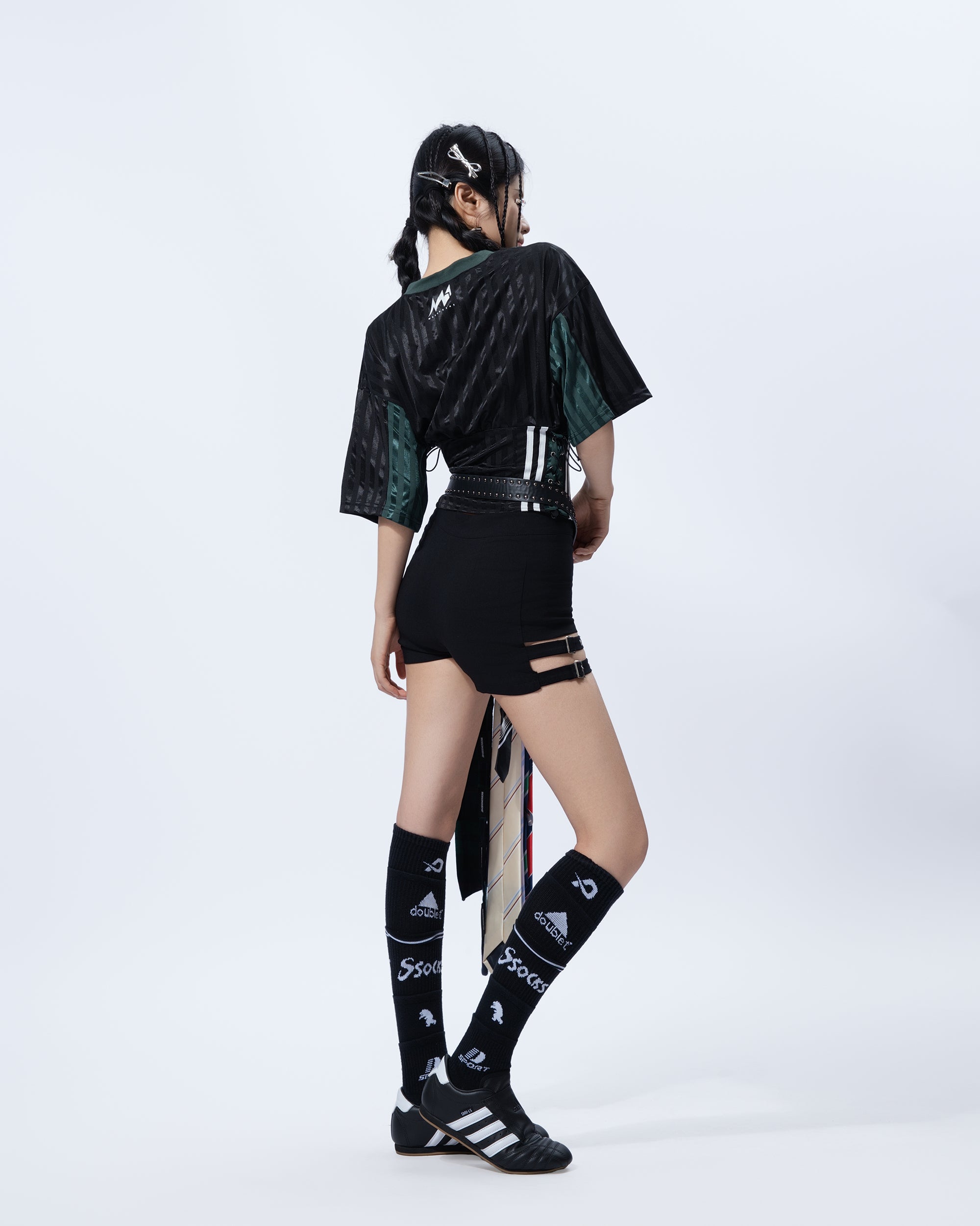 MOGONGSHE Varsity Lace-Up Waist Cropped Jersey