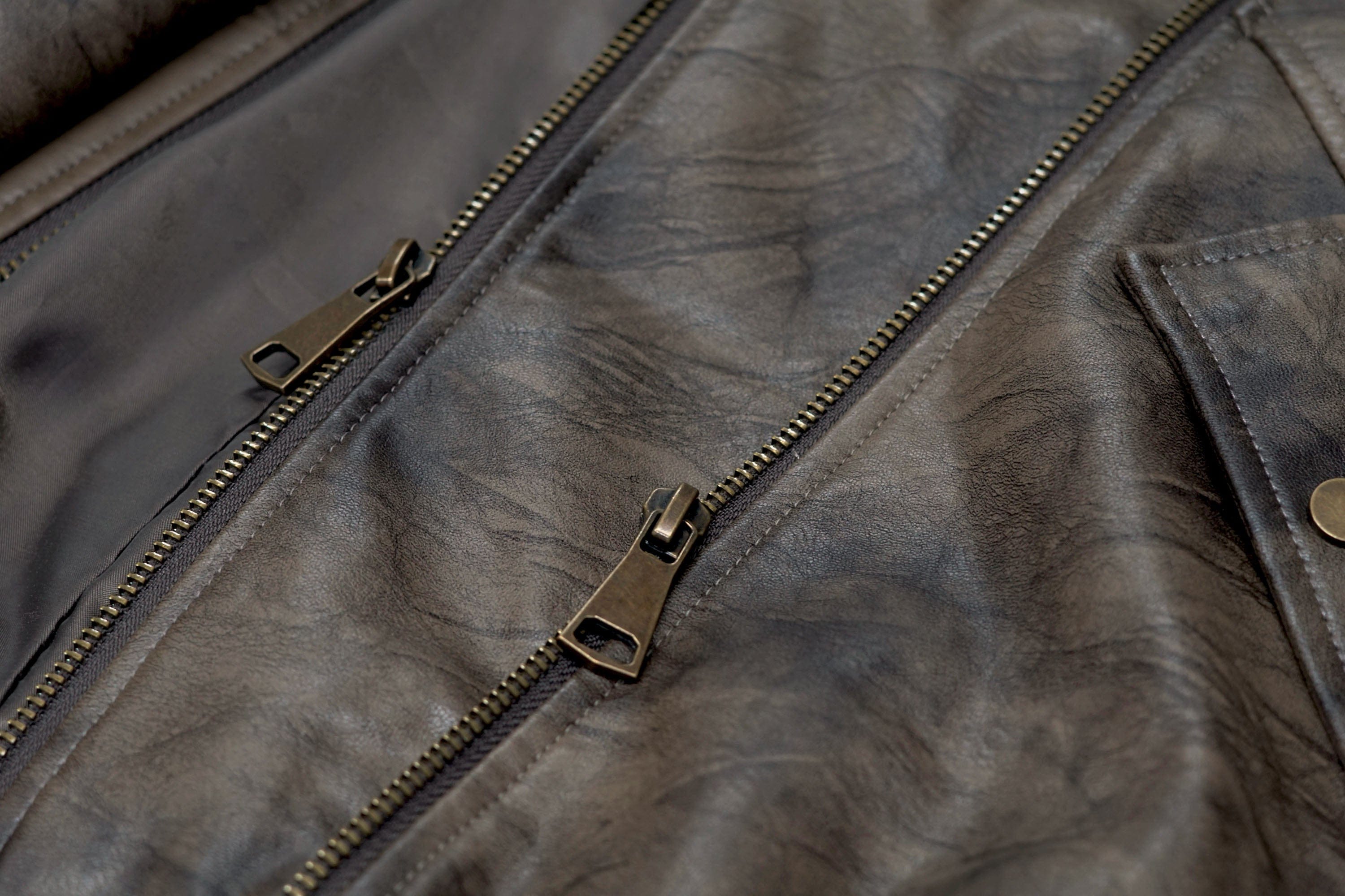 CESTNOUS Distressed Dual-Zip Faux Leather Biker Jacket