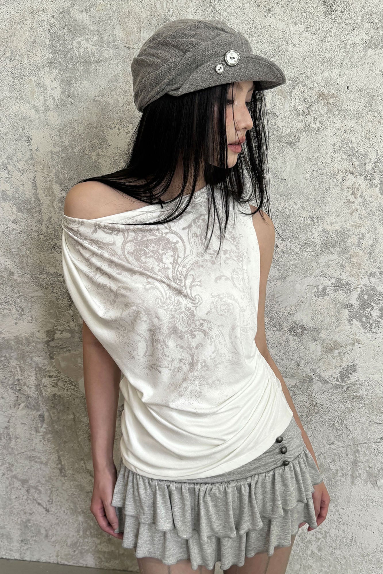 RIDK Folded-Hem Textured Newsboy Cap