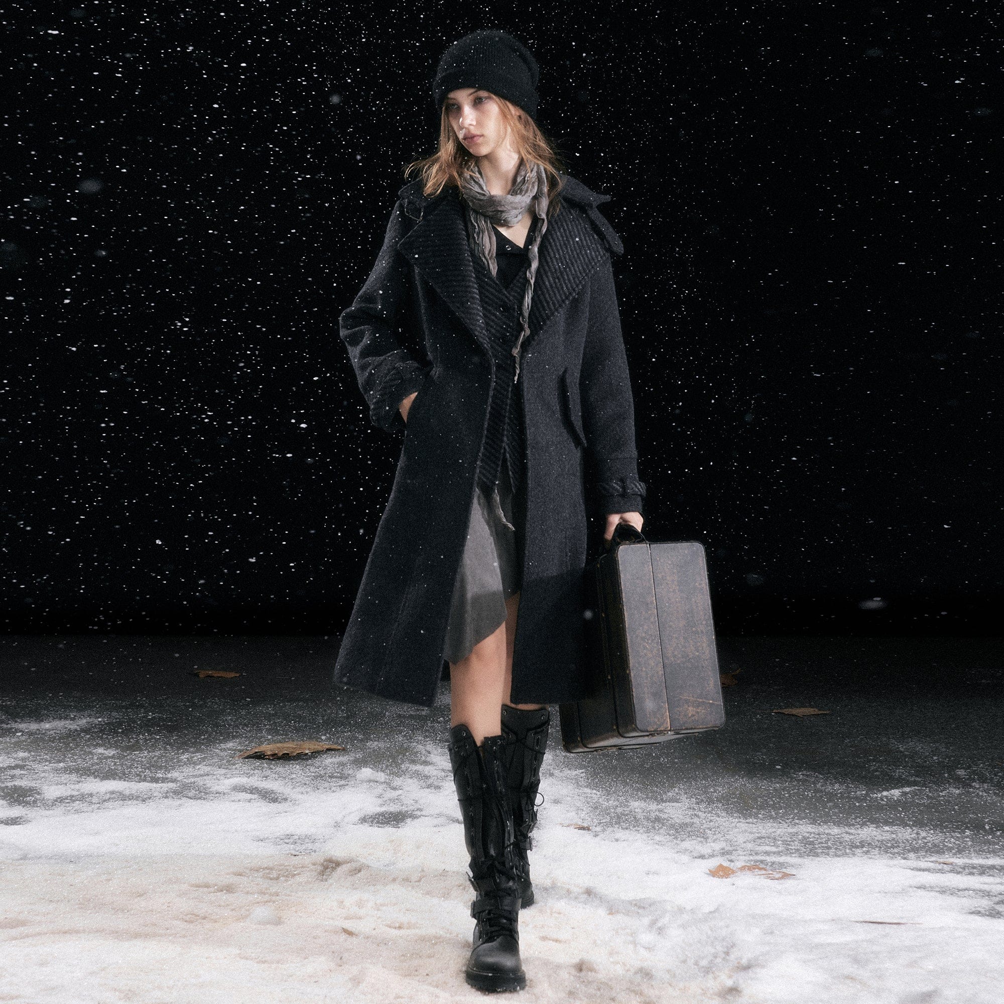 CESTNOUS Double Layer Striped Lapel Coat