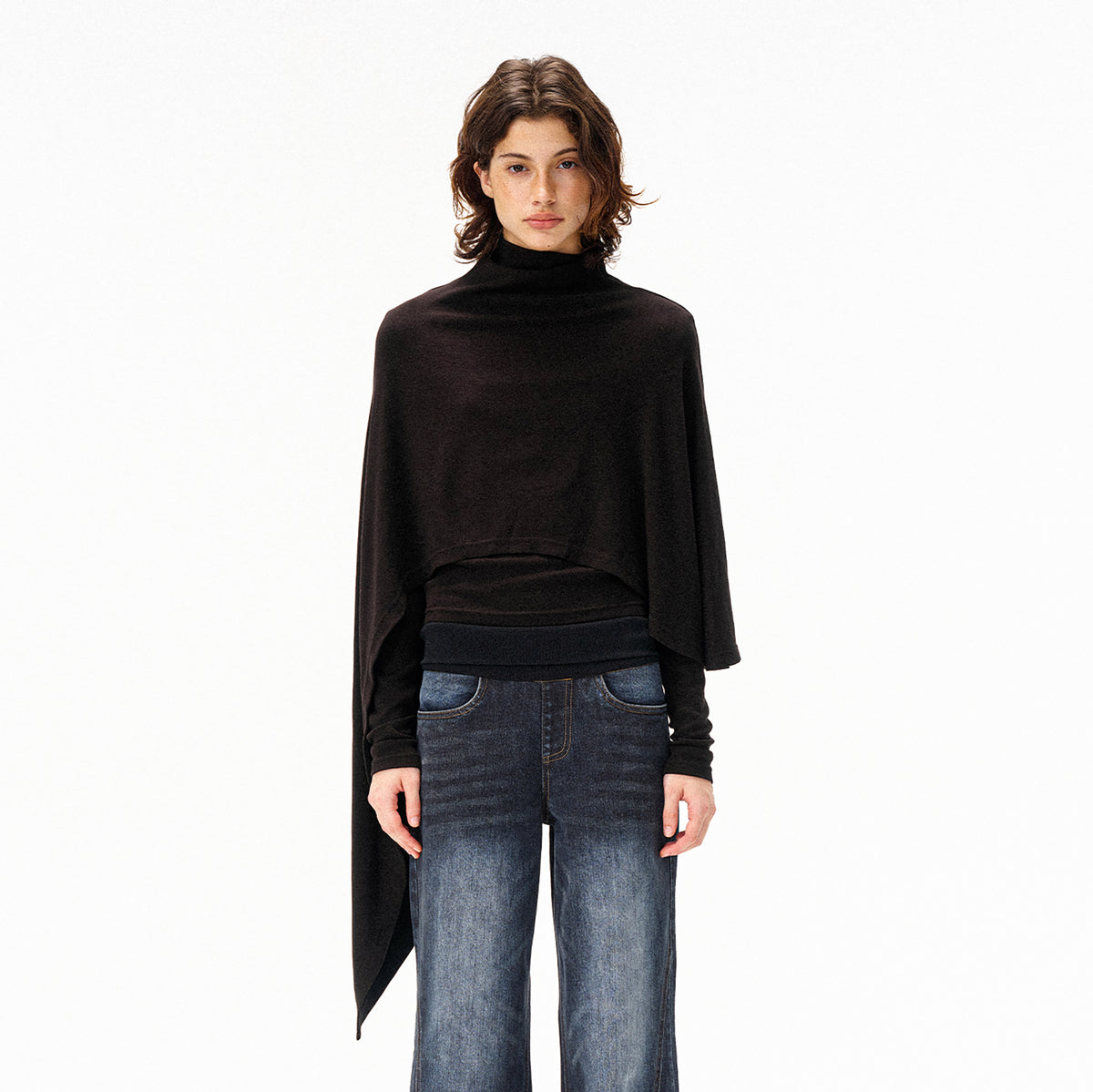 COSTUSTOOT Cape-Style Asymmetric Layered Knit Long-Sleeve Tee