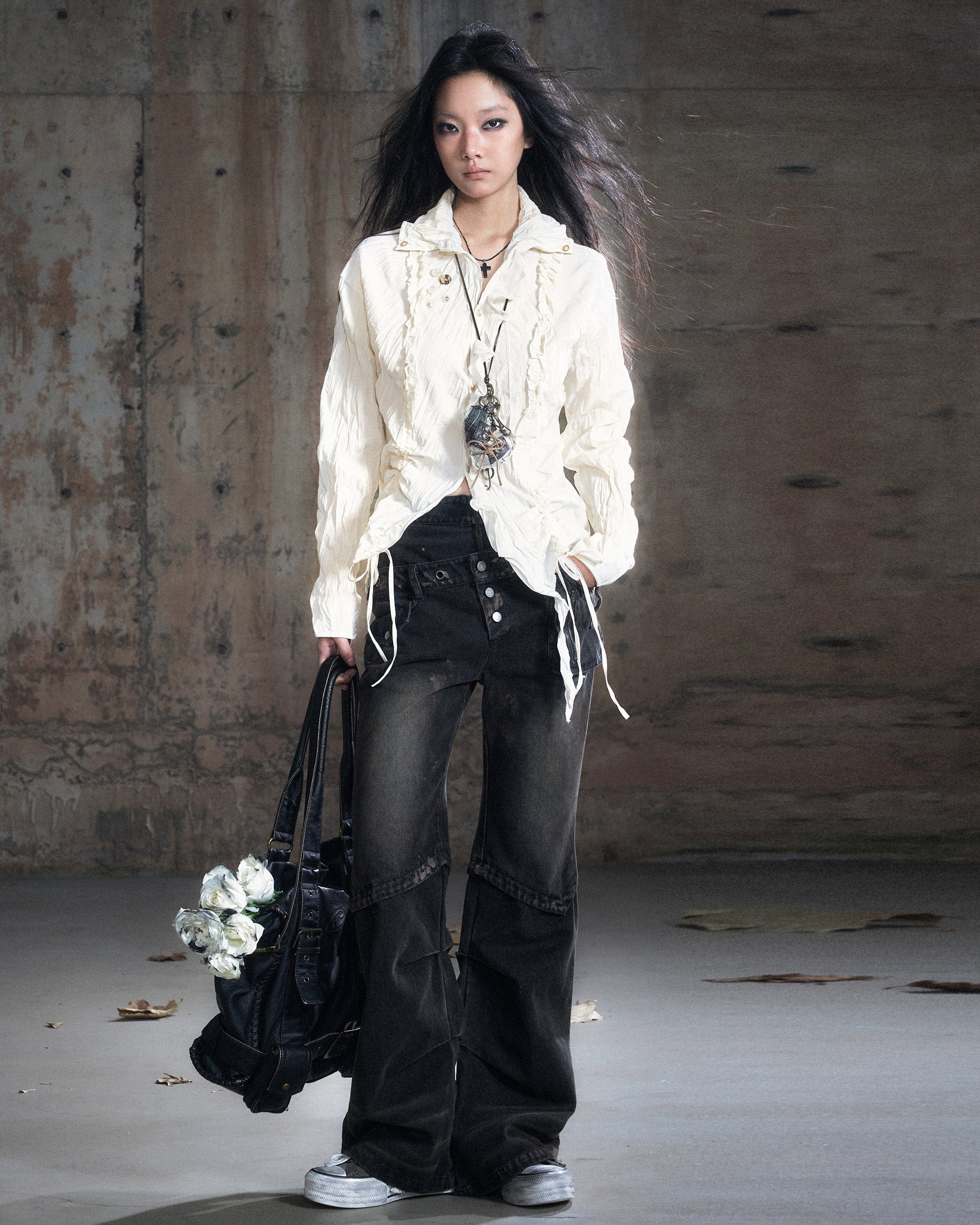 CESTNOUS Asymmetric Double-Waist Panel Jeans