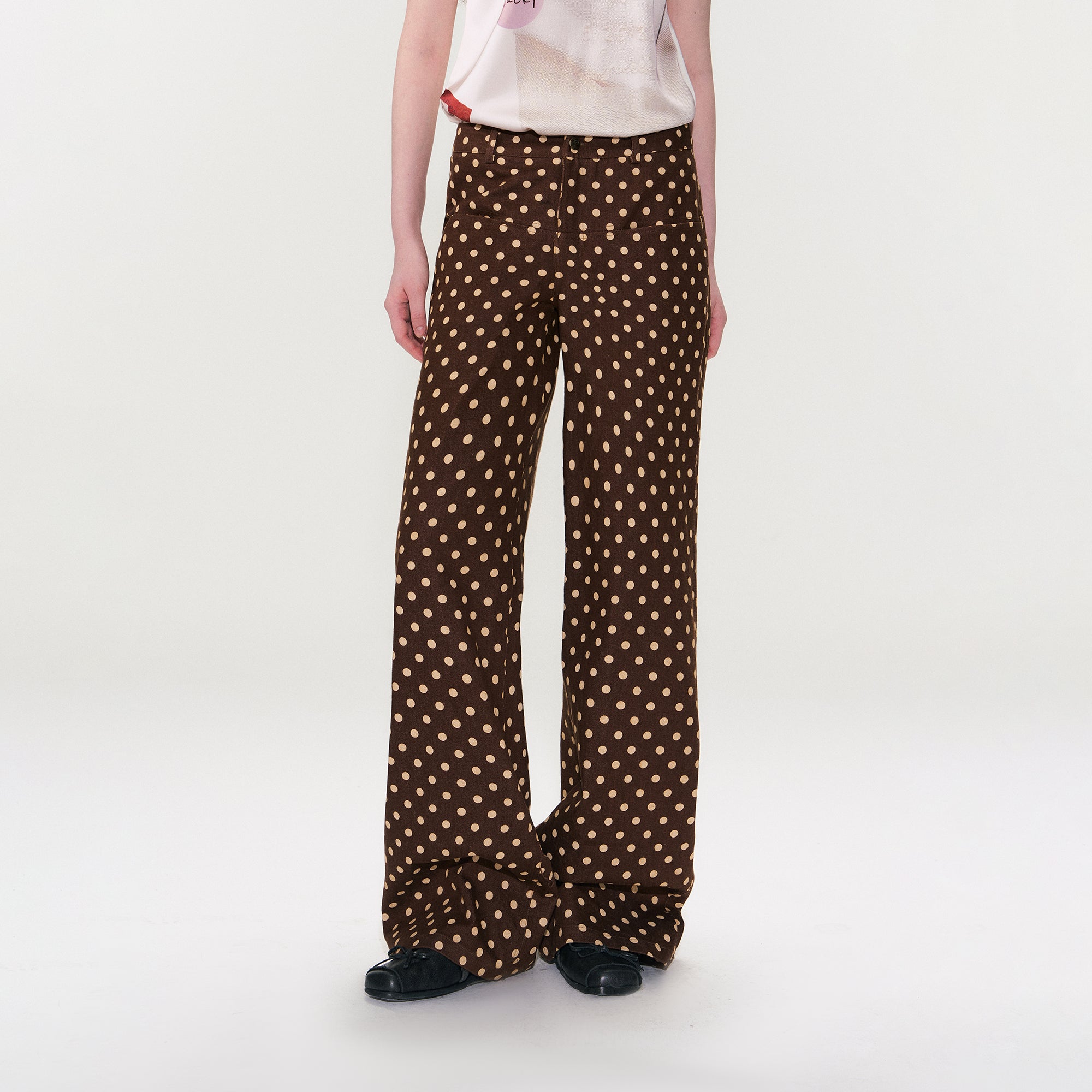 THE NEVERMORE Retro Polka Dot Embroidered Wide-Leg Pants