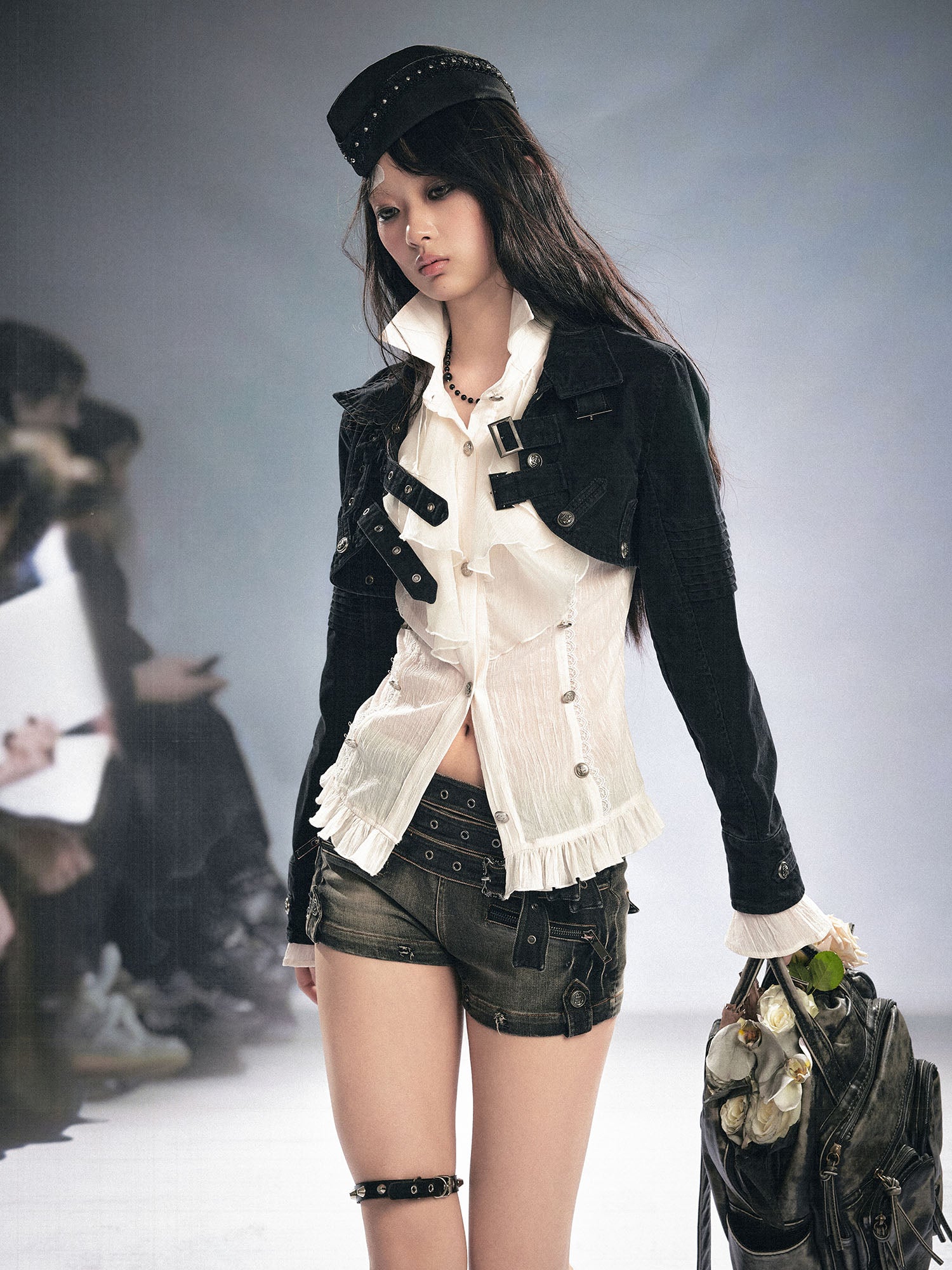 CESTNOUS Detachable Buckle-Strap Lace-Up Back Jacket