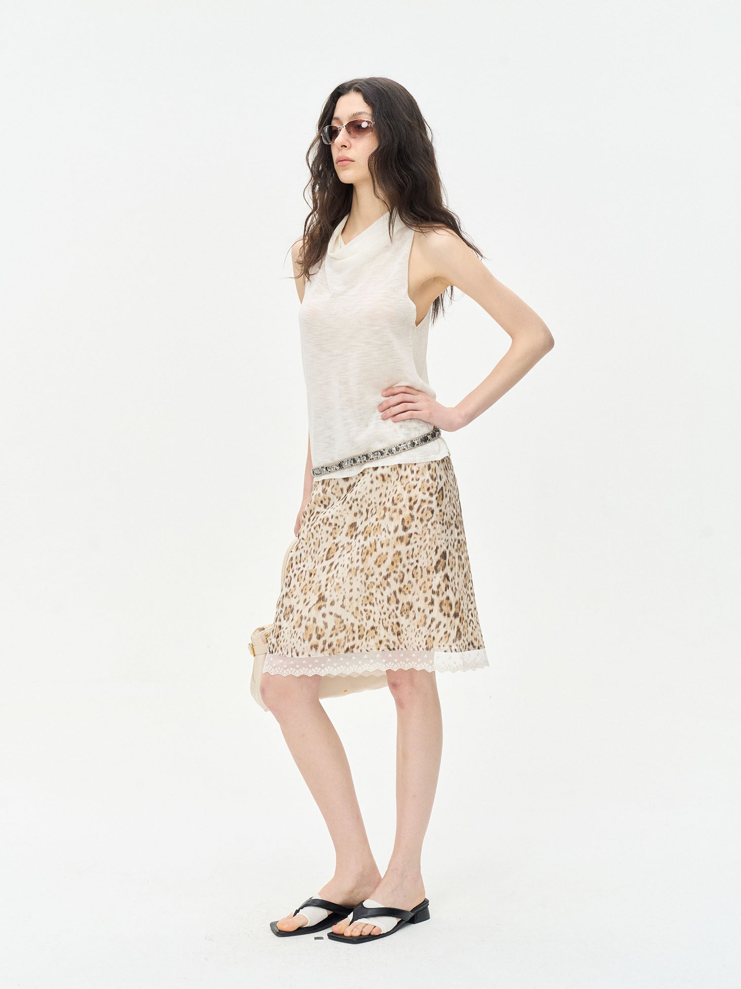 LEONSENSE Leopard Lace-Trim Mini Skirt
