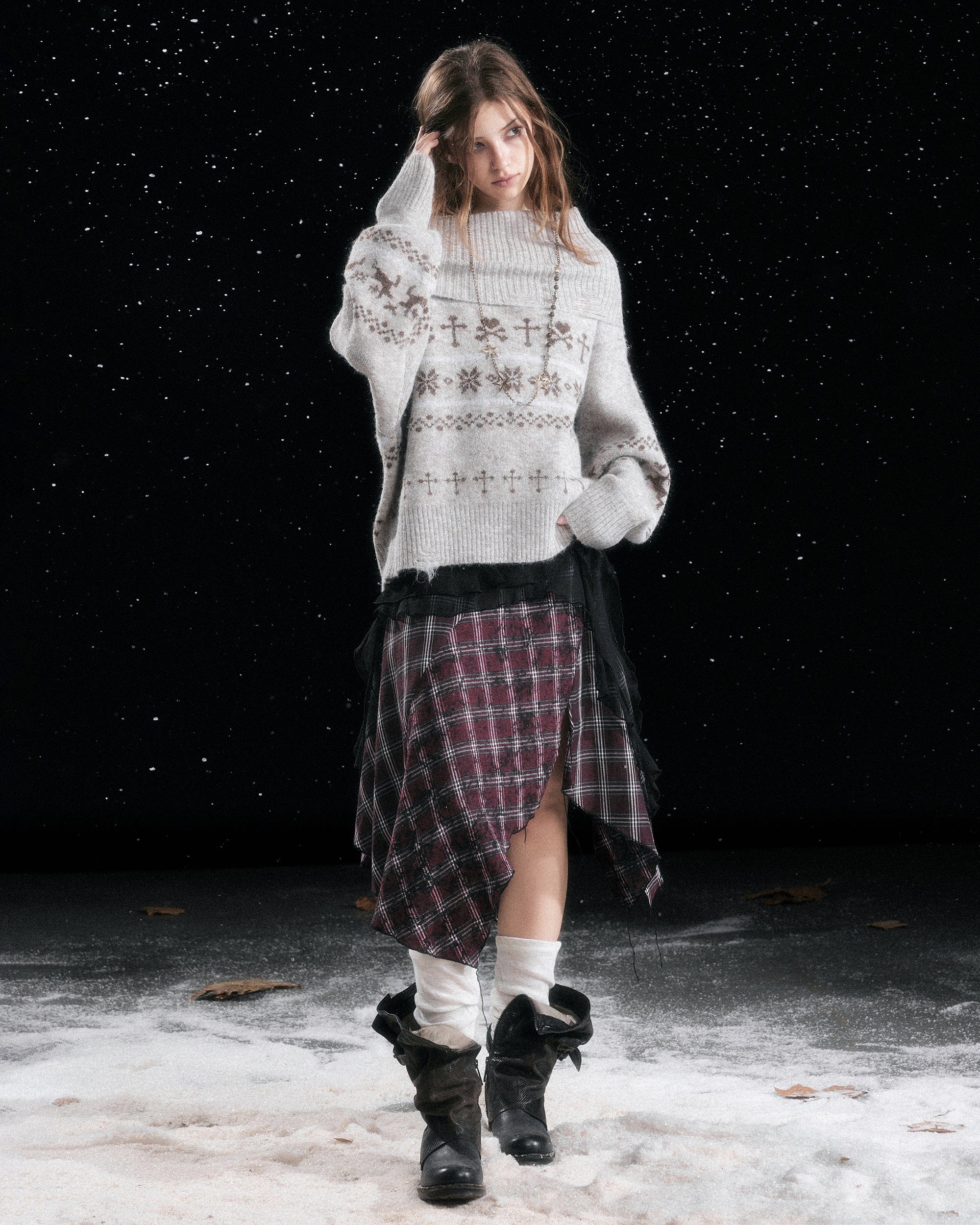 CESTNOUS Fair Isle Slouchy Oversized Sweater