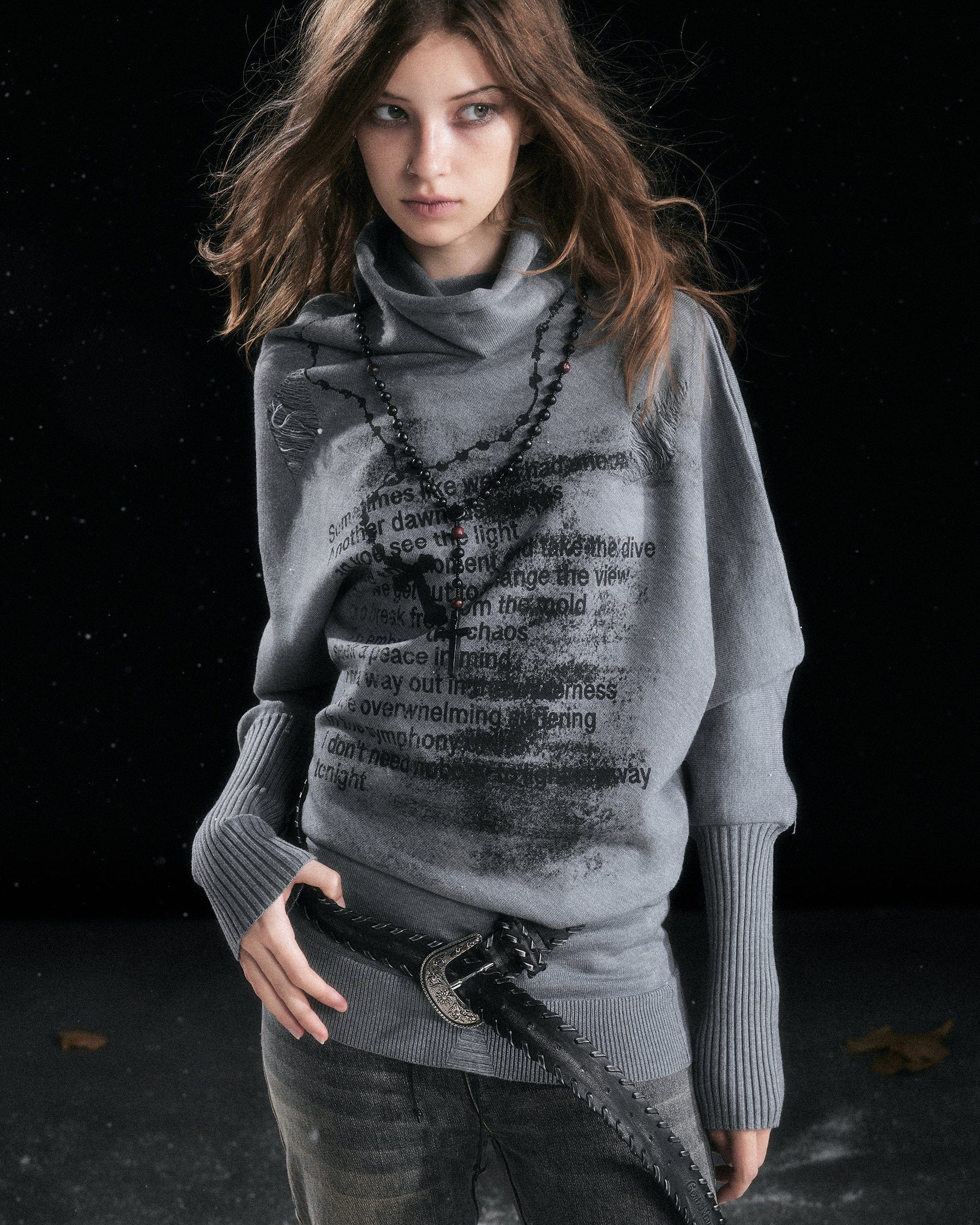 CESTNOUS Asymmetric Batwing Turtleneck Sweater