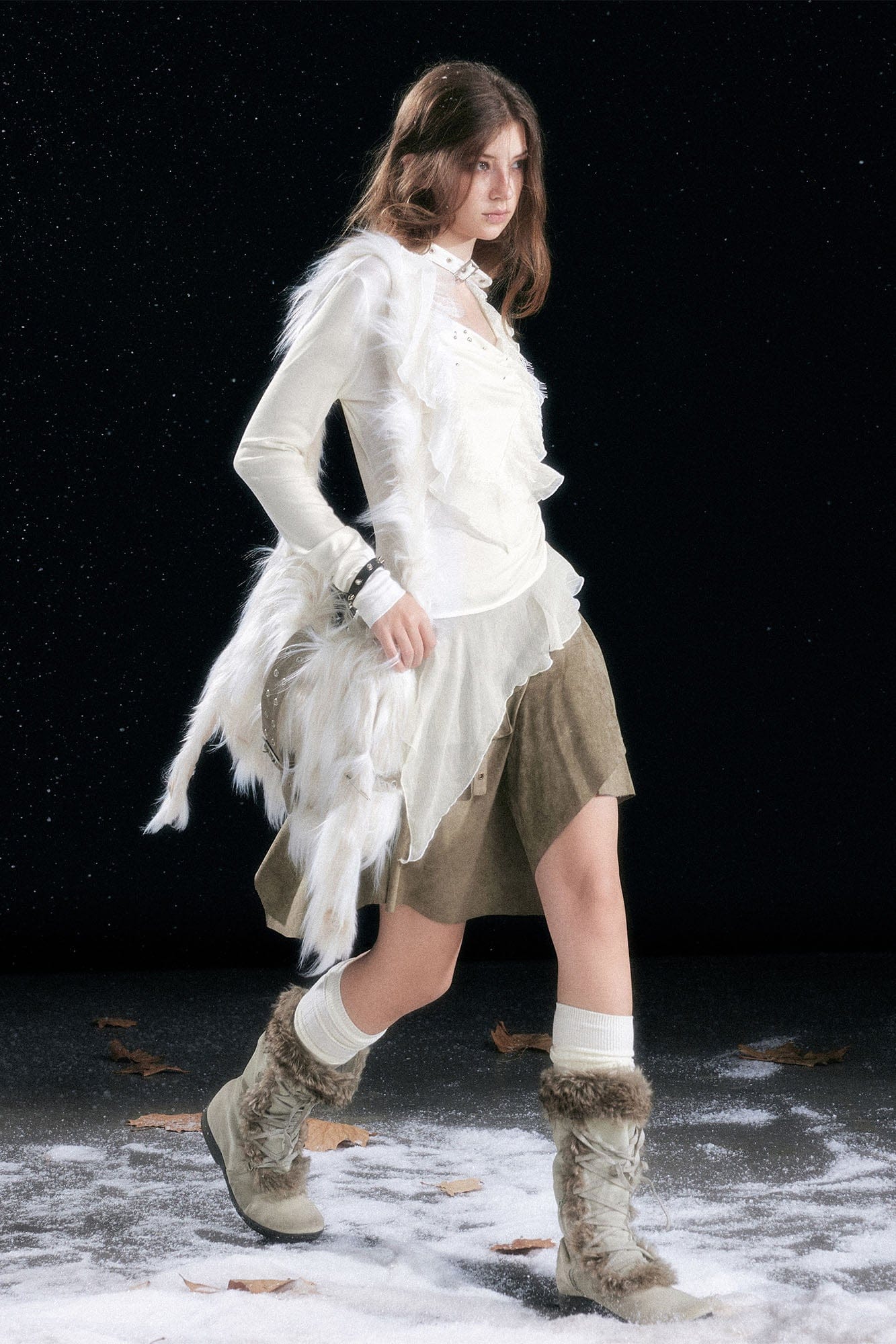 CESTNOUS Studded Ruffled Paneled Top