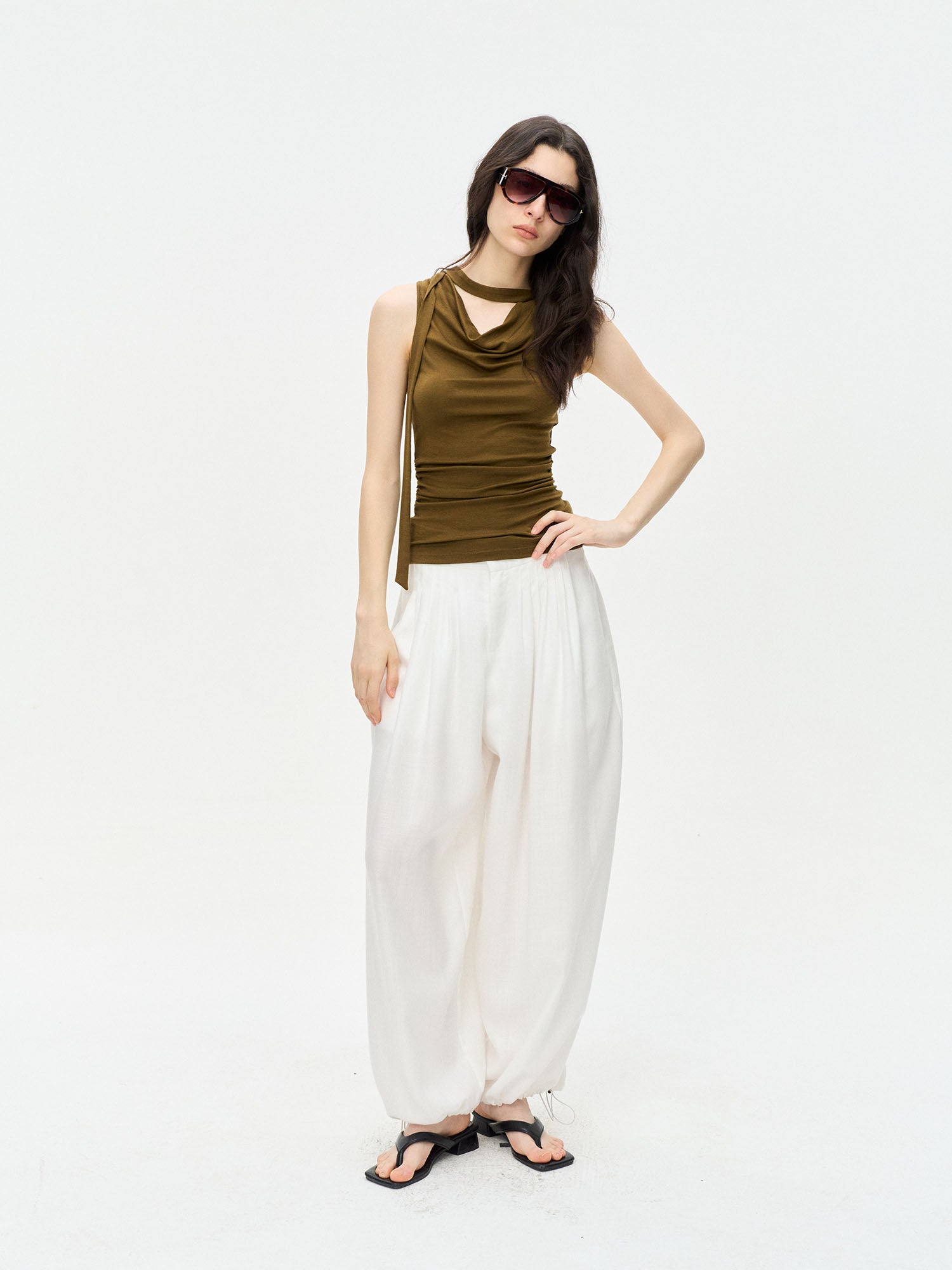 LEONSENSE Choker-Neck Draped Sleeveless Top