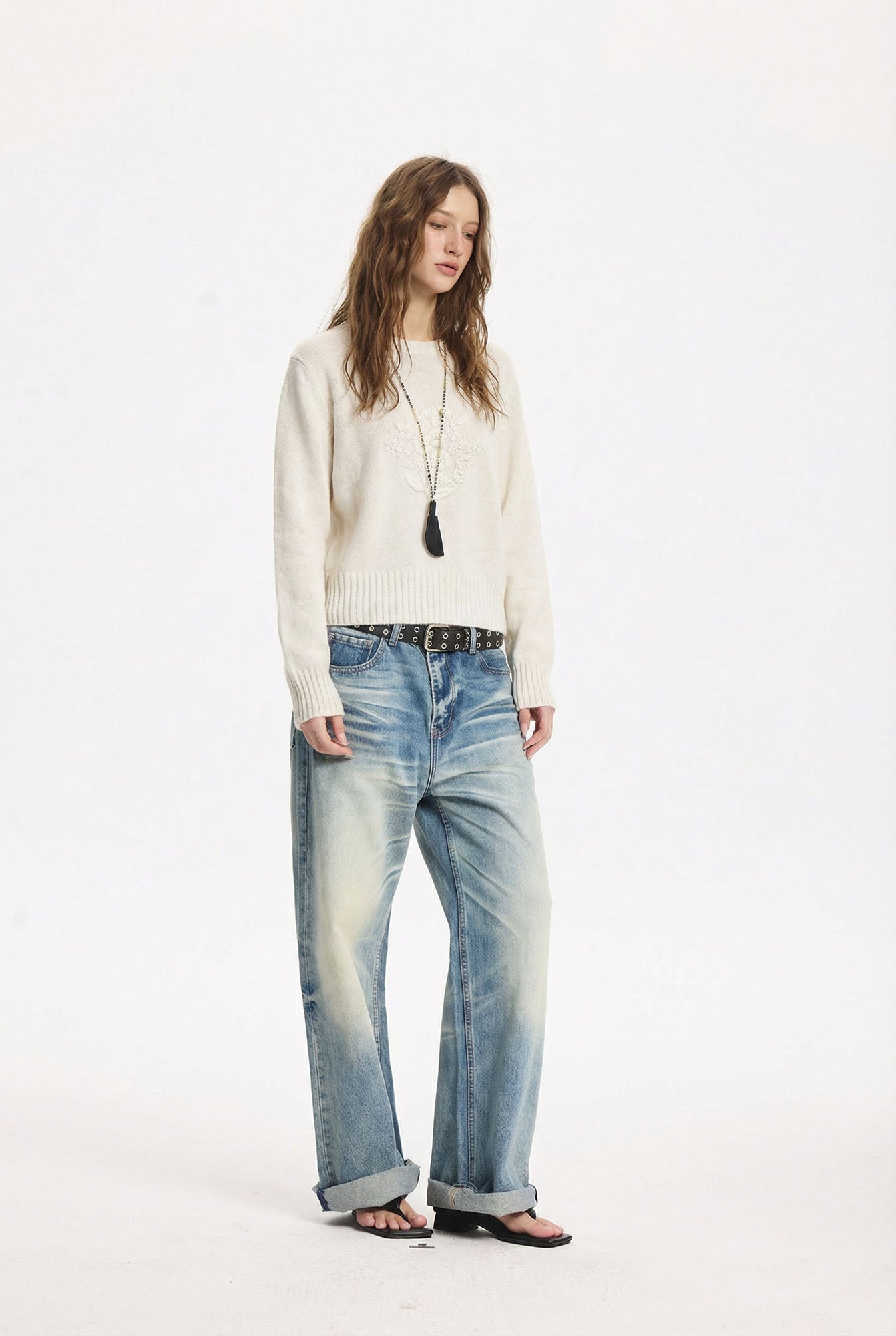 LEONSENSE Floral Embroidered Wool-Blend Sweater