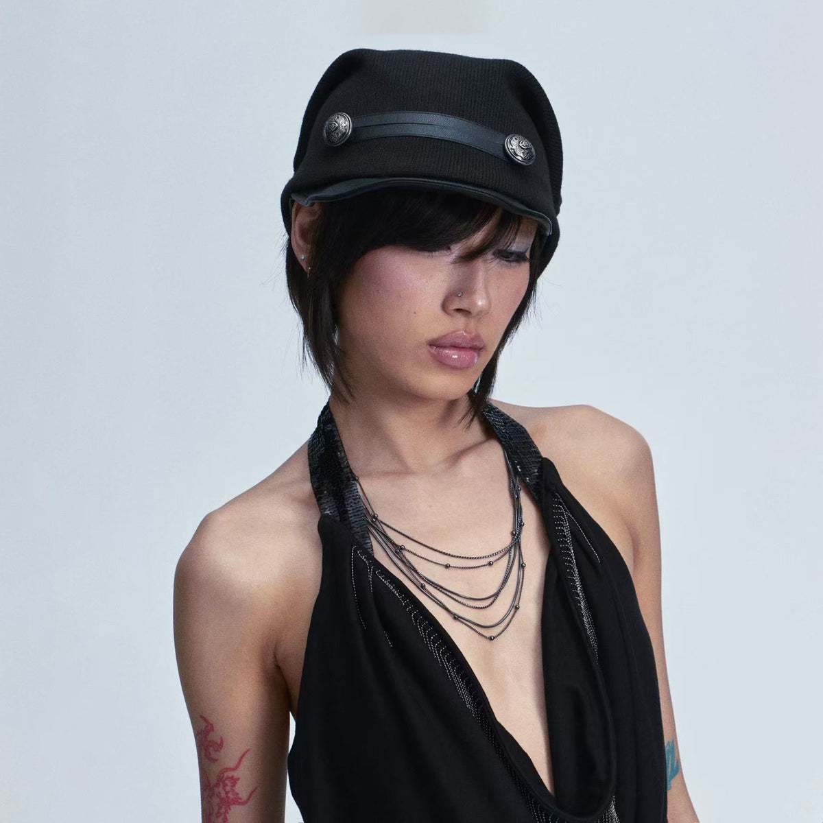 NONAME SPACE PU Panel Ribbed Slouch Cap