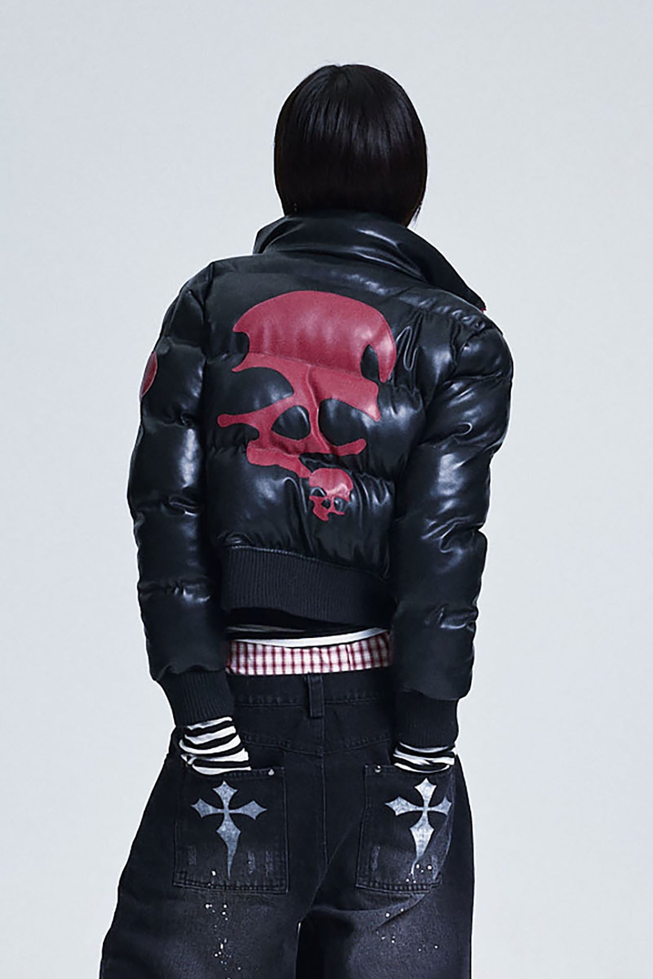 NONAME SPACE Skull Detachable Hood PU Bomber Jacket