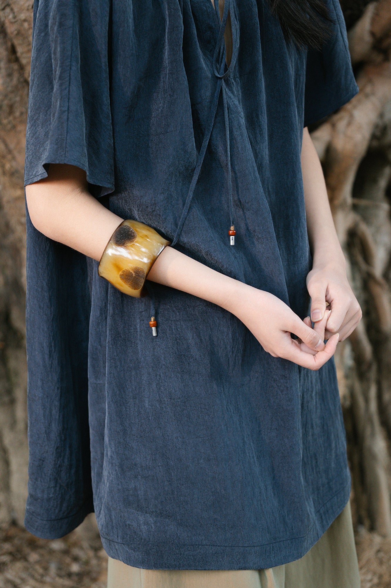 CAIRA Washed Drawstring Neck T-Shirt