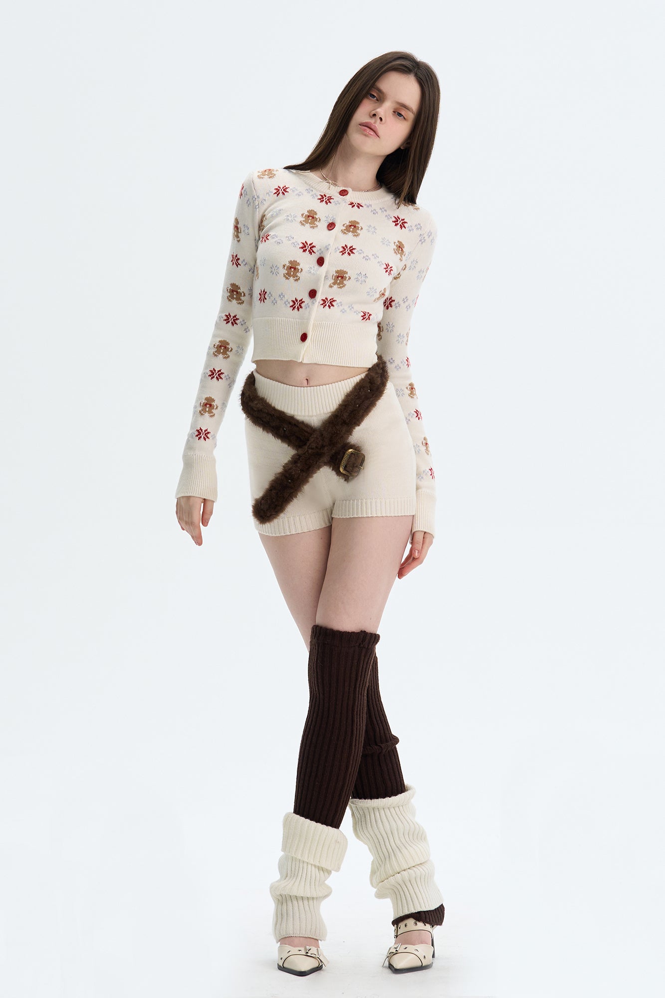 THE NEVERMORE Gingerbread Fair Isle Cropped Cardigan