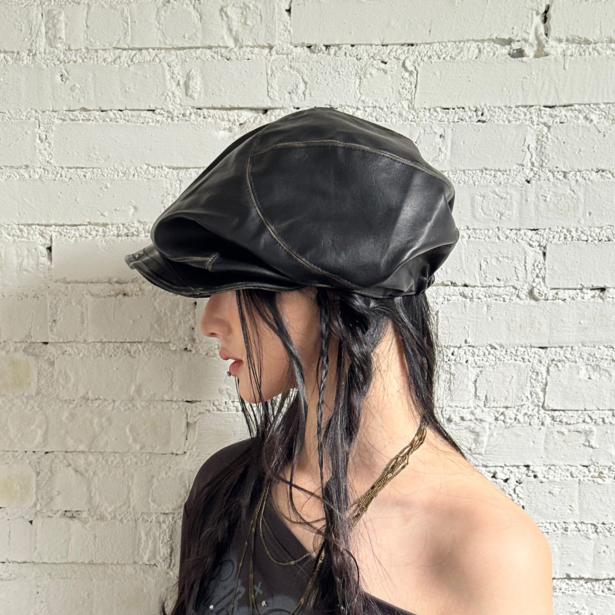 RIDK Faux Leather Studded Newsboy Cap