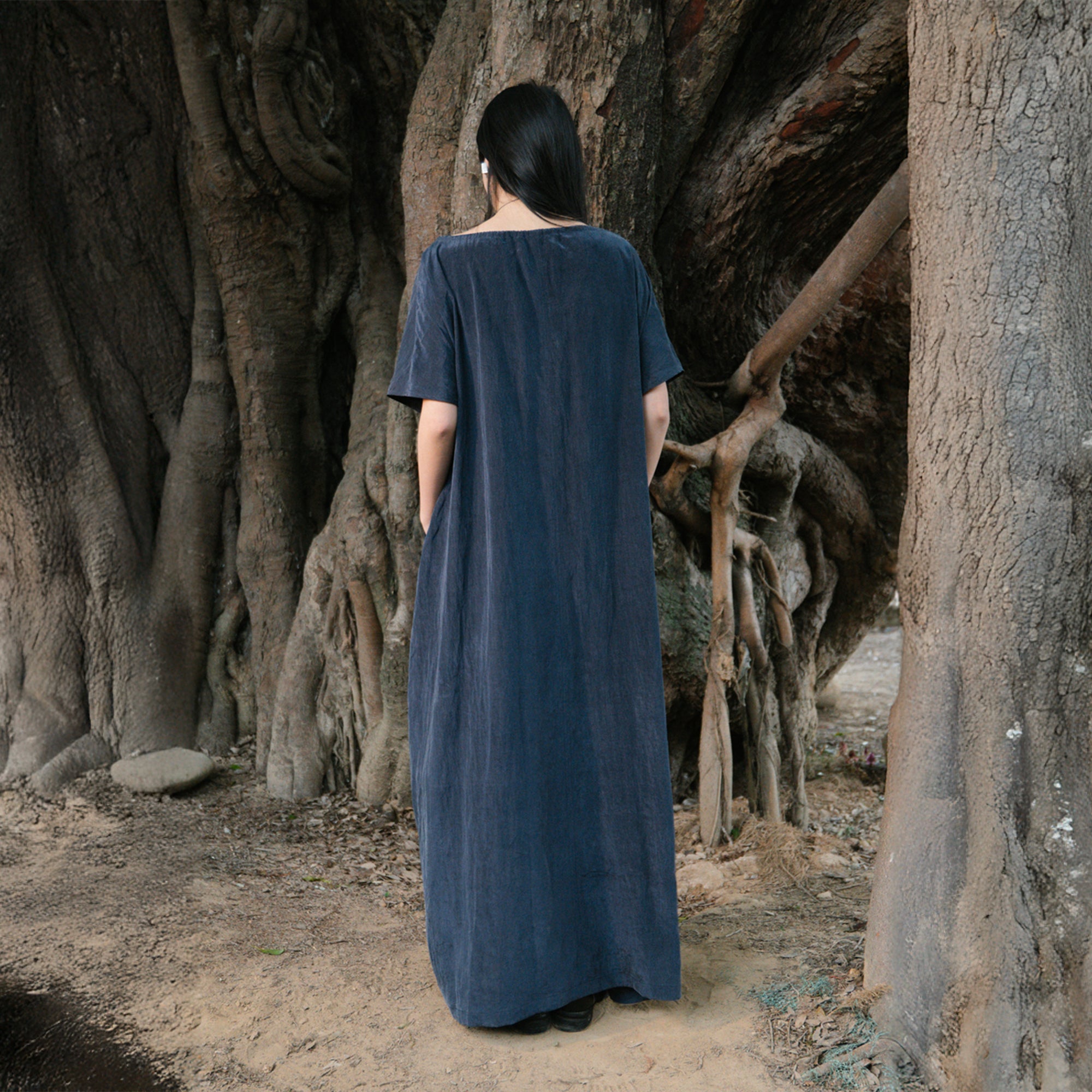 CAIRA Washed Drawstring Neck Maxi Dress