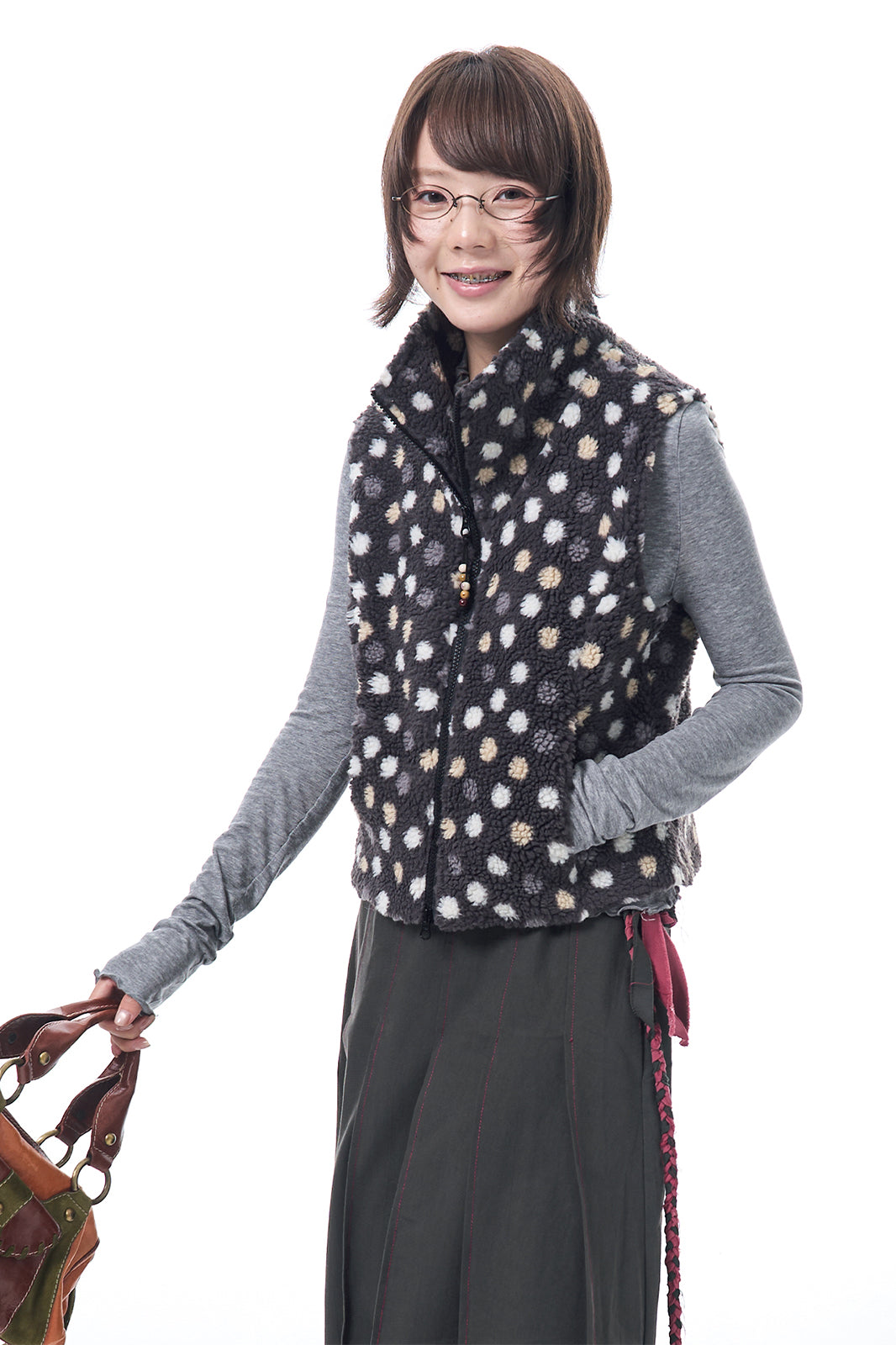 HSUSE Retro Polka-Dot Sherpa Zip-Up Vest