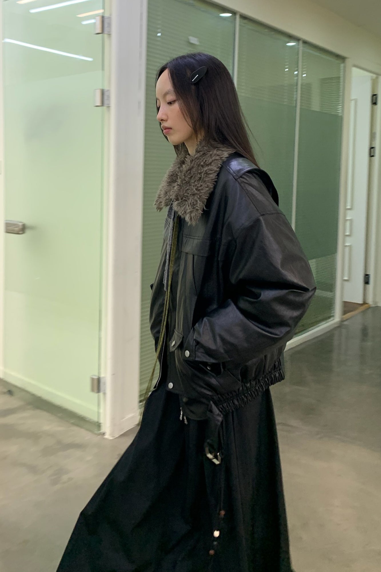 NEVERSEEZ Faux Leather Duck-Down Fill Jacket