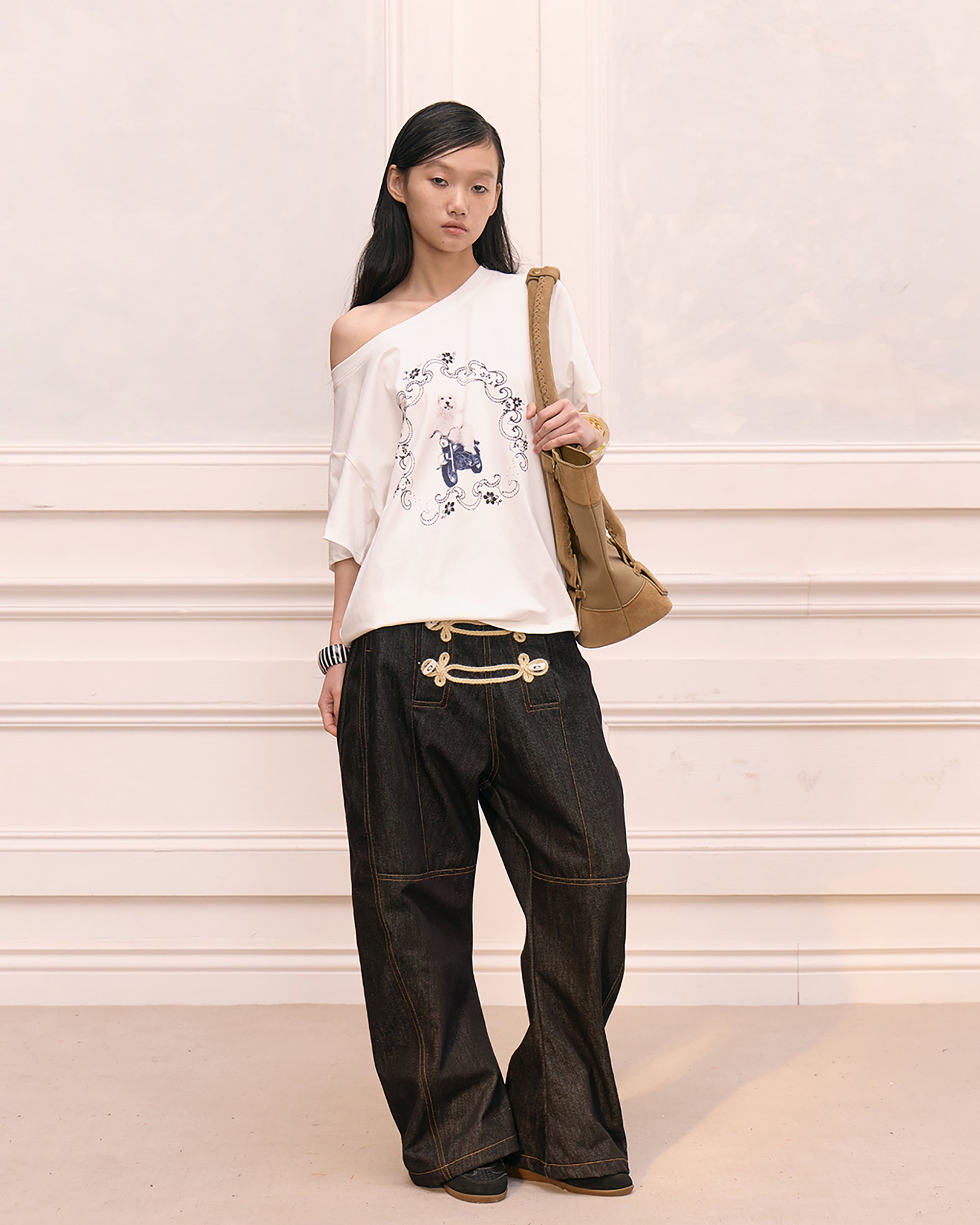 FAYCHUI Palace Knot Placket Raw Denim Jeans