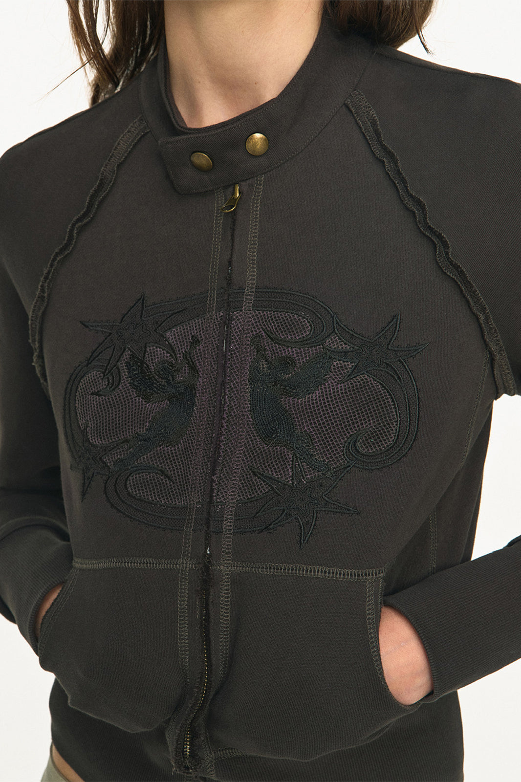 ANTENNA EFFECT Embroidered Graphic Cropped Hoodie
