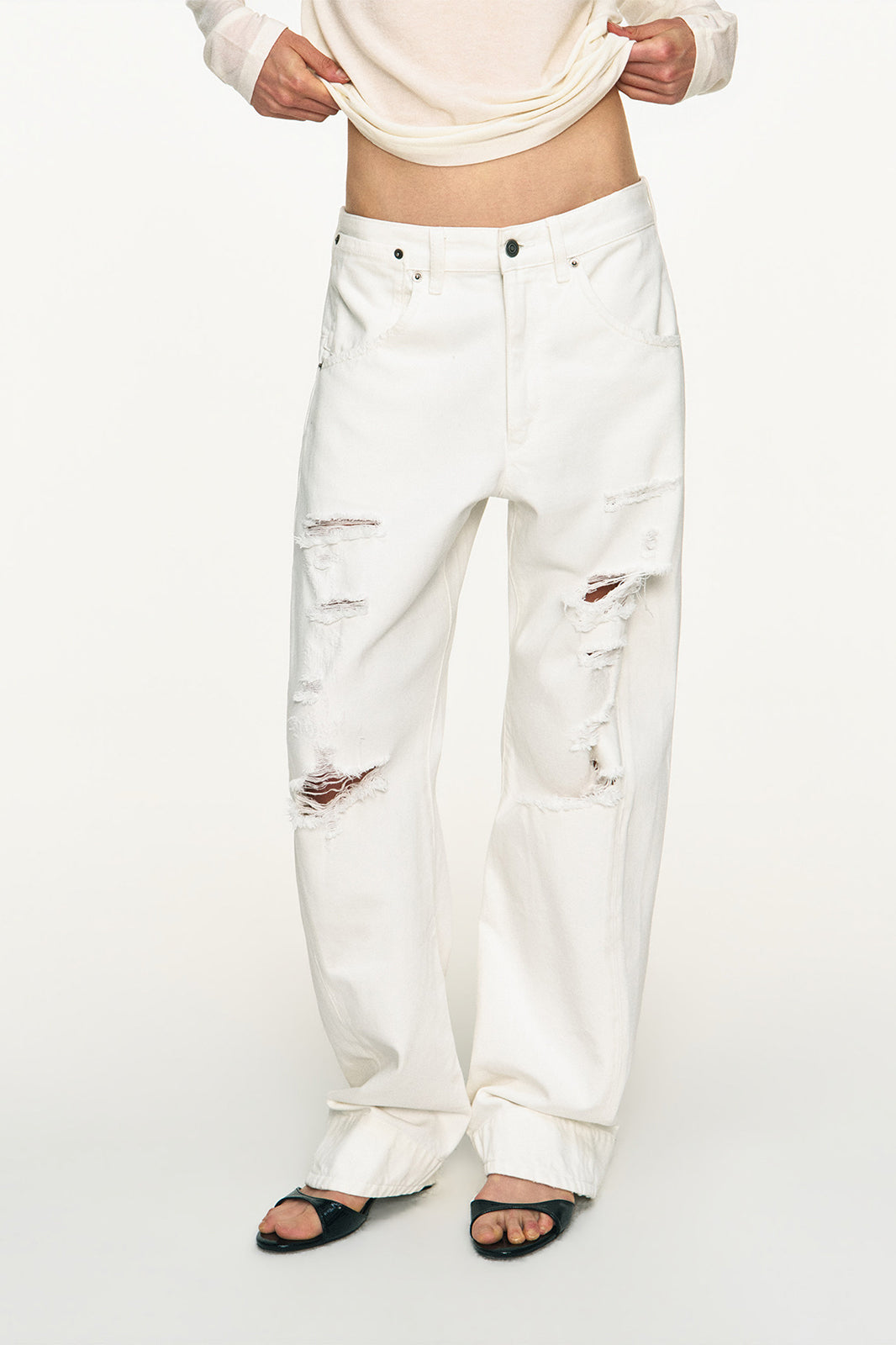 ANTENNA EFFECT Distressed Low-Rise Drop-Crotch Jeans