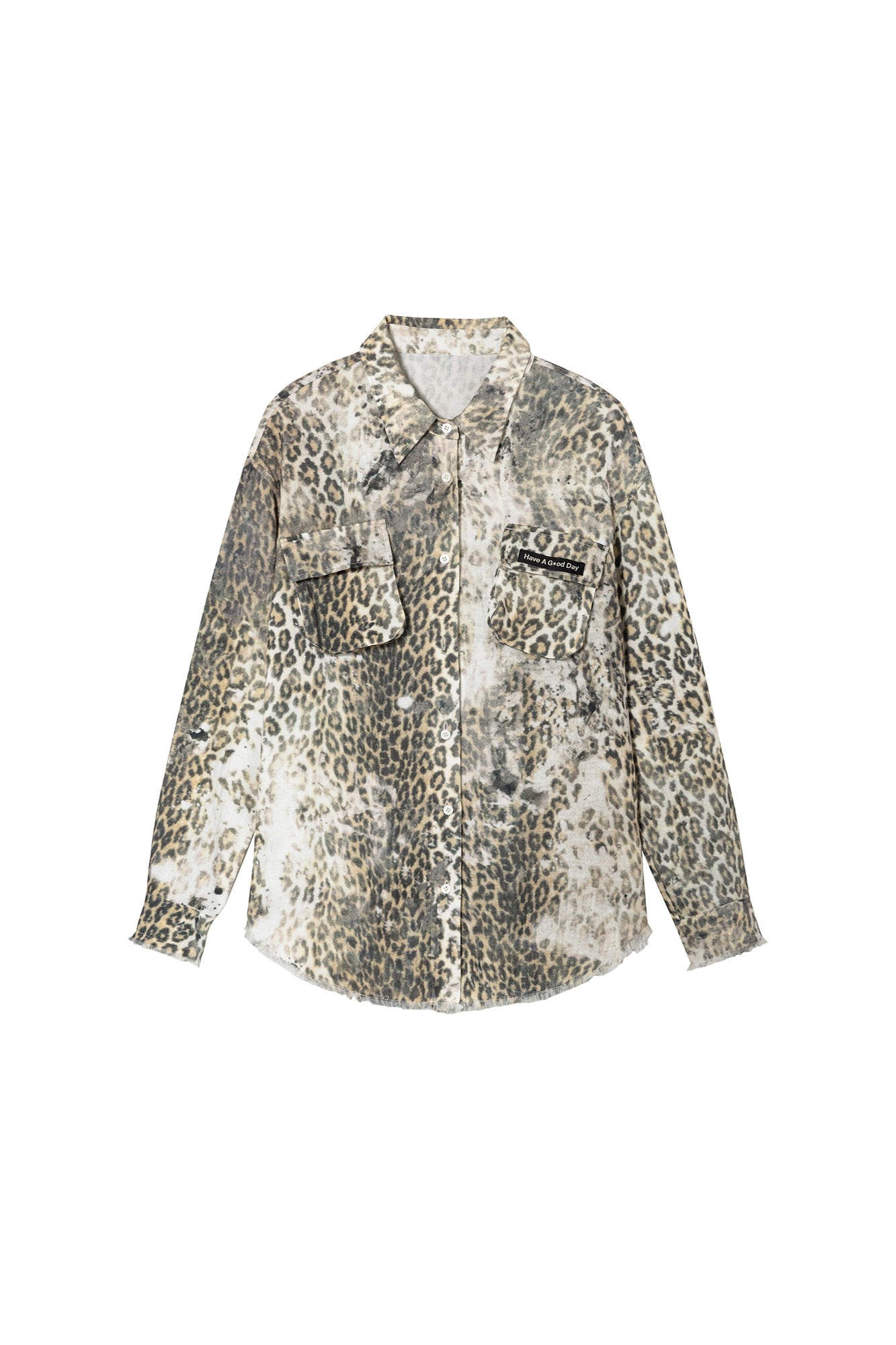 SOFITTE Distressed Leopard Raw Edge Shirt