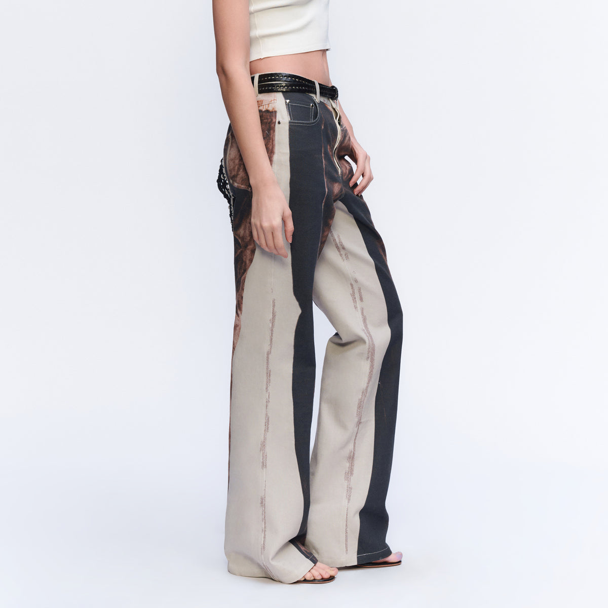 AURA LAND Double-Sided Print Washed Straight-Leg Jeans