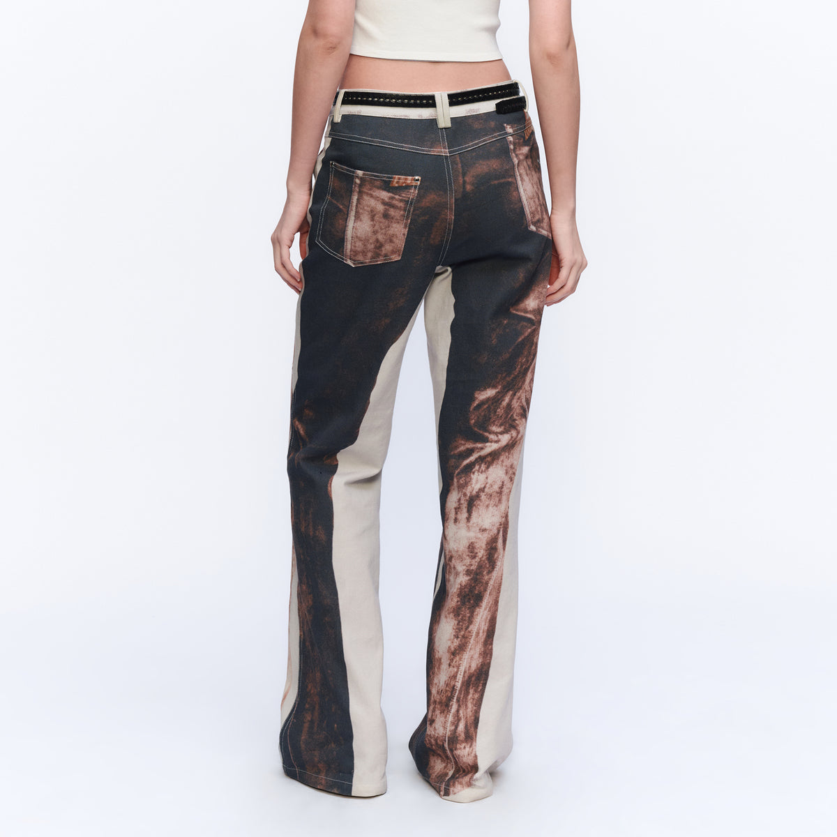 AURA LAND Double-Sided Print Washed Straight-Leg Jeans