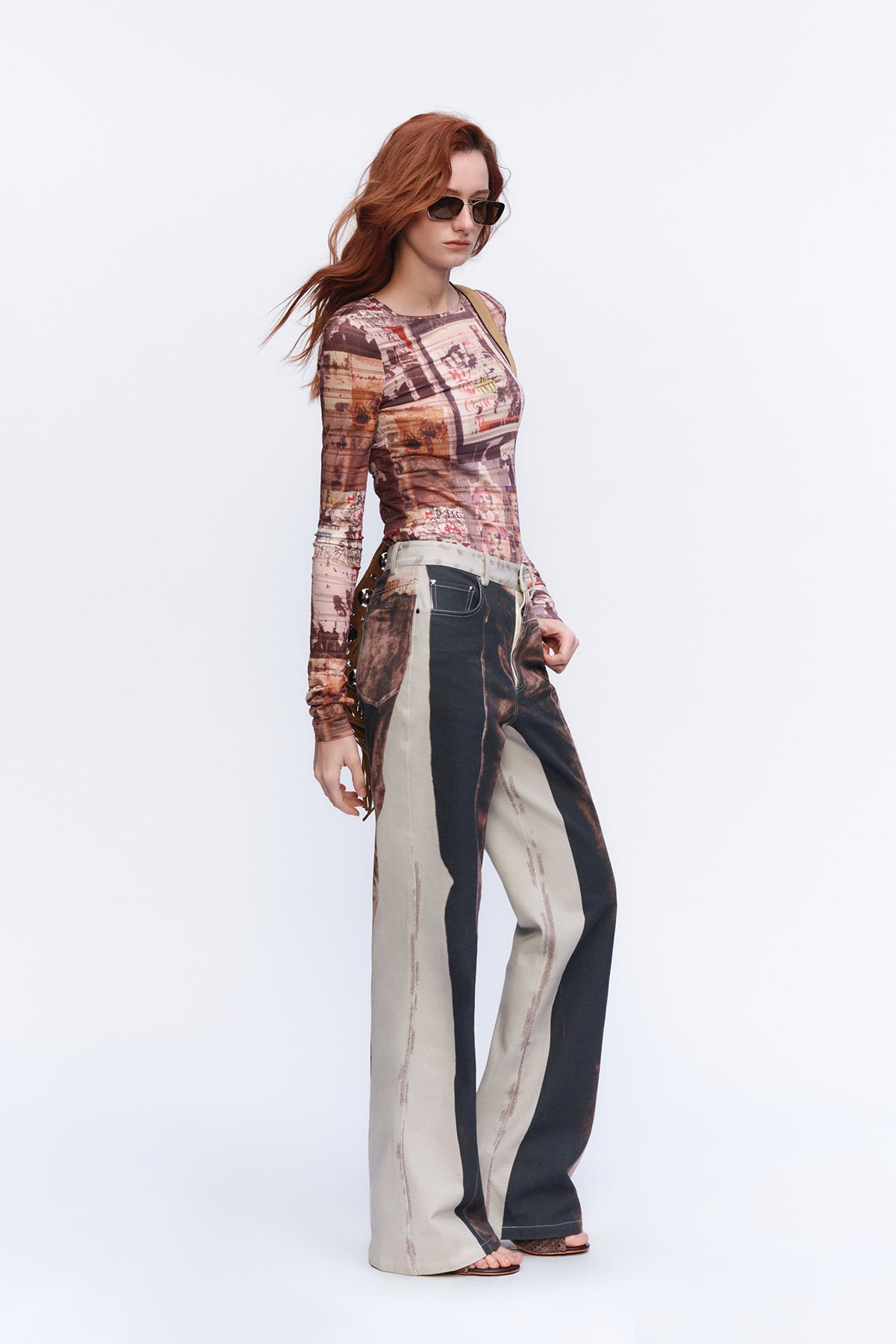 AURA LAND Double-Sided Print Washed Straight-Leg Jeans