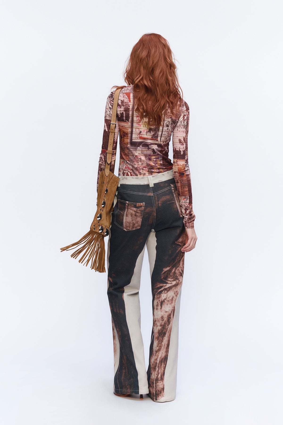 AURA LAND Double-Sided Print Washed Straight-Leg Jeans